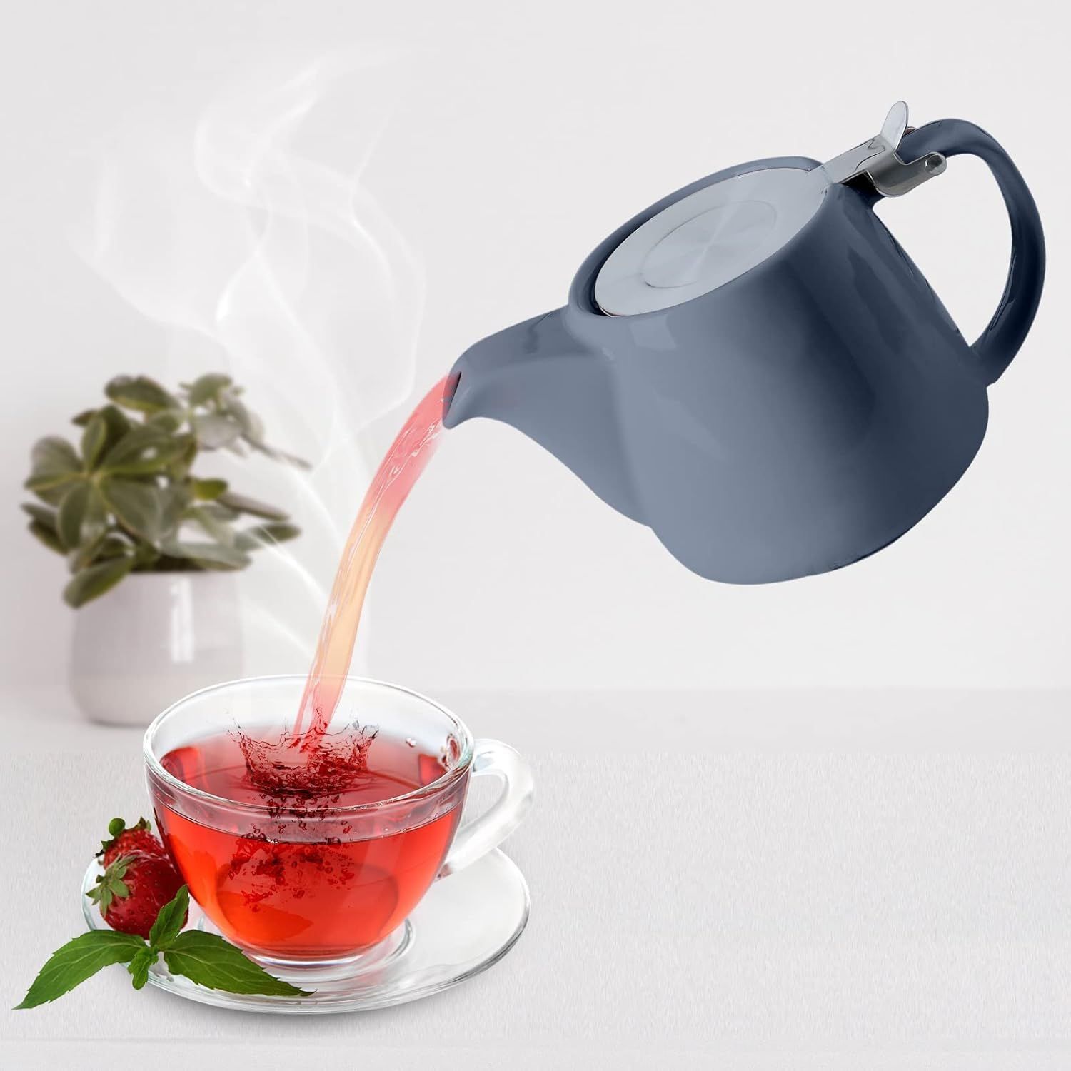 VIVILINEN Théière en Porcelaine avec Couvercles et Infuseur Amovible, Théière en Céramique de 1200 ml pour la Floraison du Thé