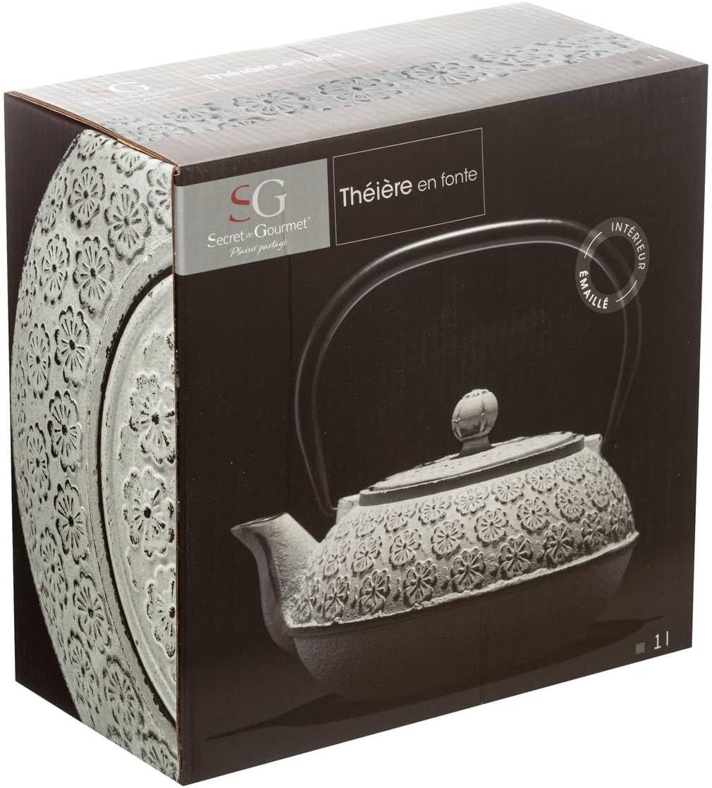 Théière en fonte avec son filtre amovible - Capacité 1 L - Coloris BLANC Vieilli