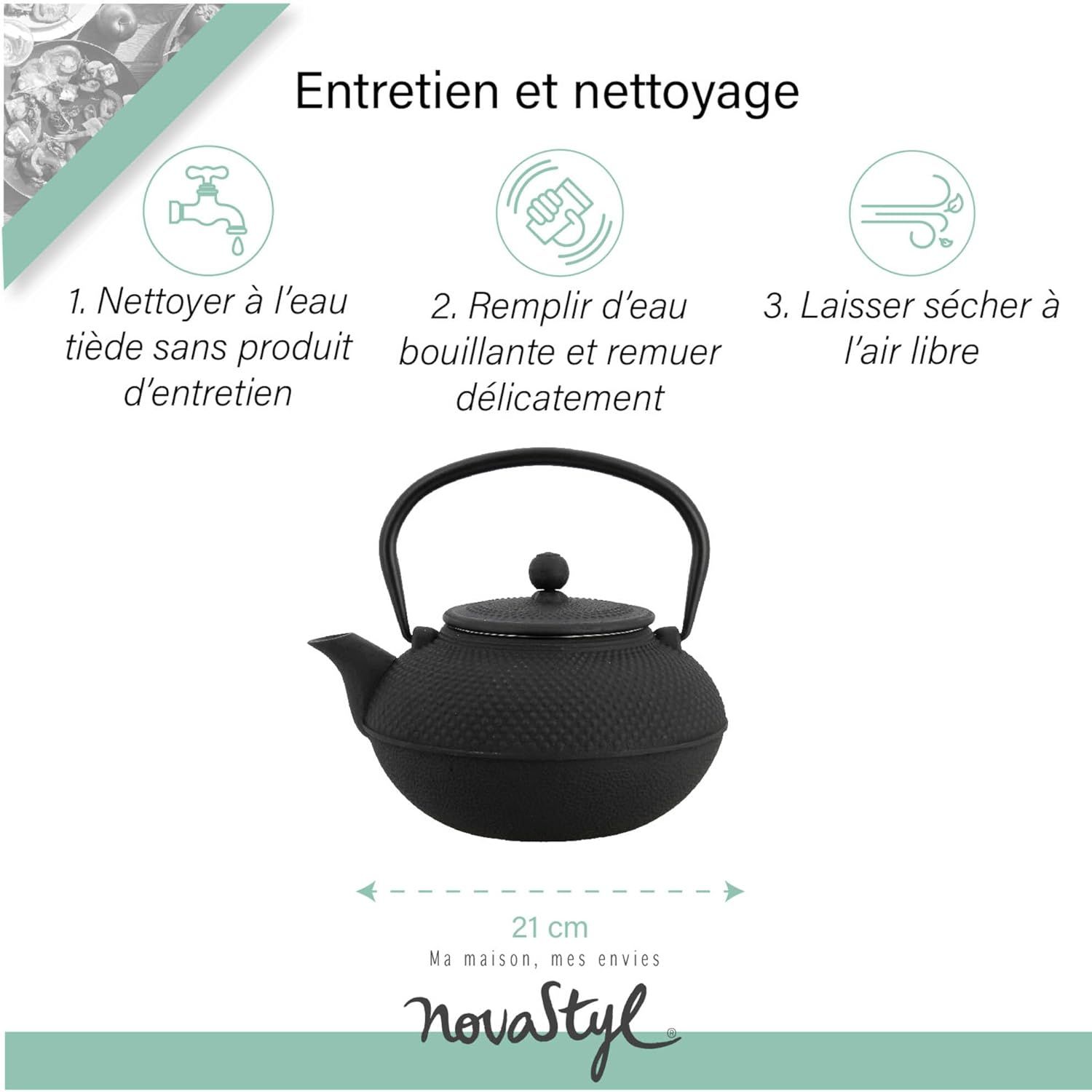 NOVASTYL – Théière en fonte noire OSAKA – 1,5L - Inspirée de l'art japonais - 7321423