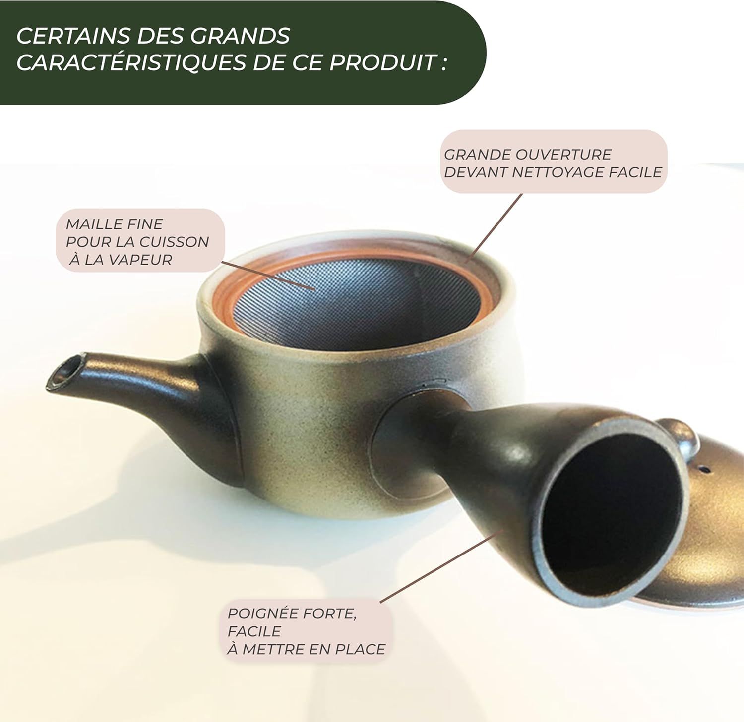 Japanese Green Tea Co. Théière japonaise en argile rouge pour thé vert (255 g) – Théière traditionnelle en argile fabriquée en Tokoname avec motif floral – Système de maille fine pour thé Fukamushi à