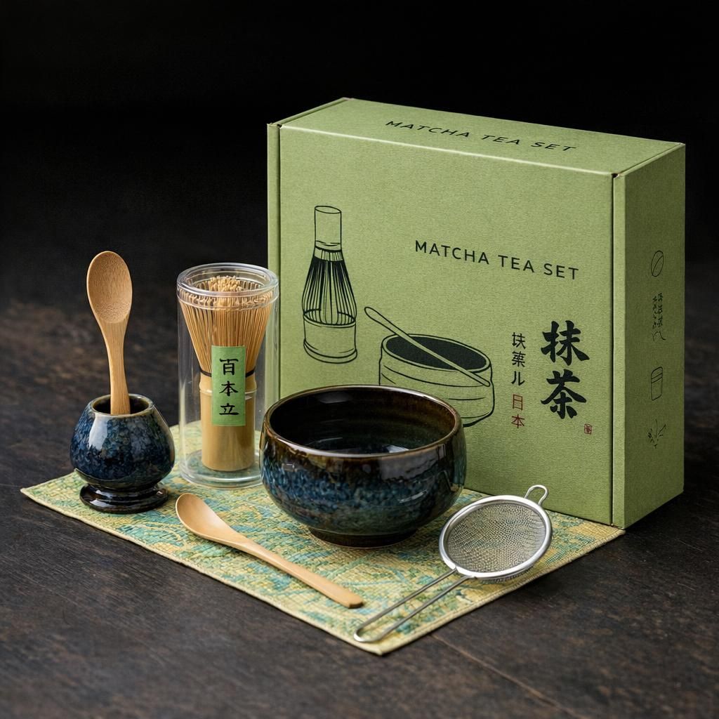 Kit Matcha Complet-Set Matcha Traditionnel en Bambou avec Fouet Matcha (Chasen),Cuillère & Support-Coffret Thé Matcha Japonais Authentique pour Cérémonie-Idée Cadeau (Macha)