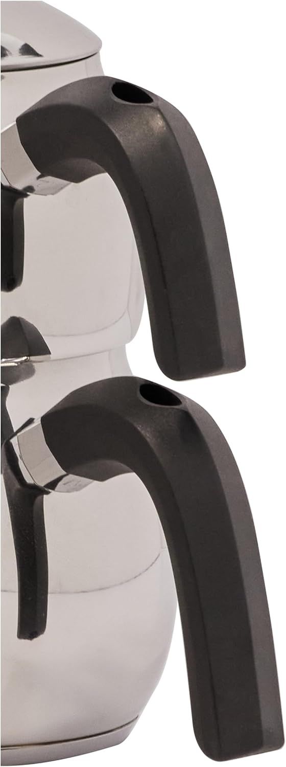 Karaca Belinay Ensemble théière noire moyenne en acier inoxydable, théière turque, bouilloire : 1 L, 1,6 L