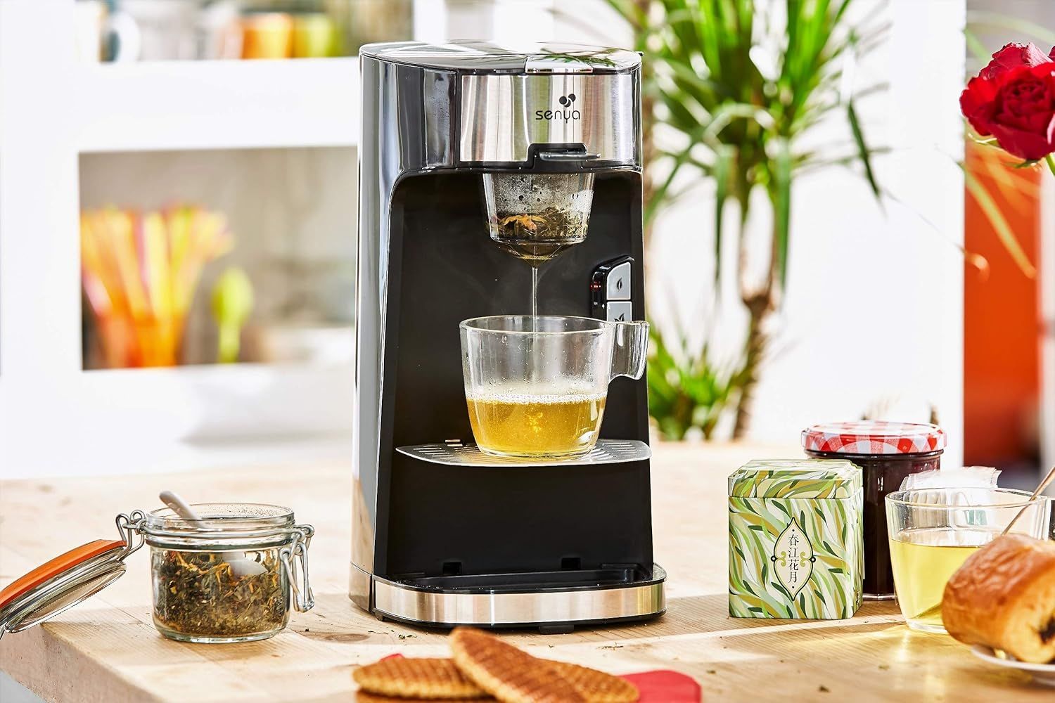 SENYA Machine à thé noire Tea Time, théière électrique compatible thé vrac ou sachet, avec infuseur amovible 1400 W, SYBF-CM013N