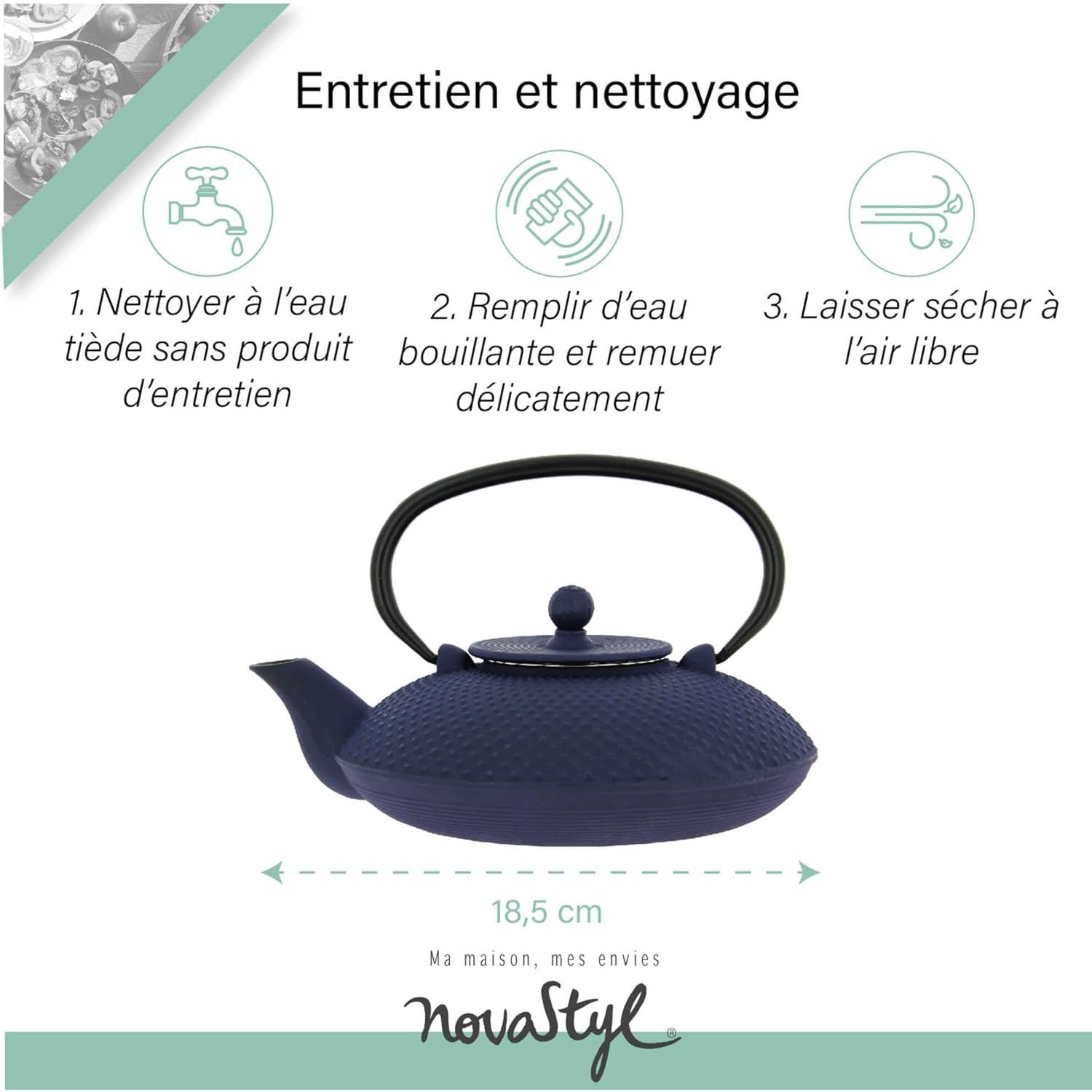 NOVASTYL - Théière en fonte Fuji bleue - 0,8L - Inspiré de l'art japonais - 7321629