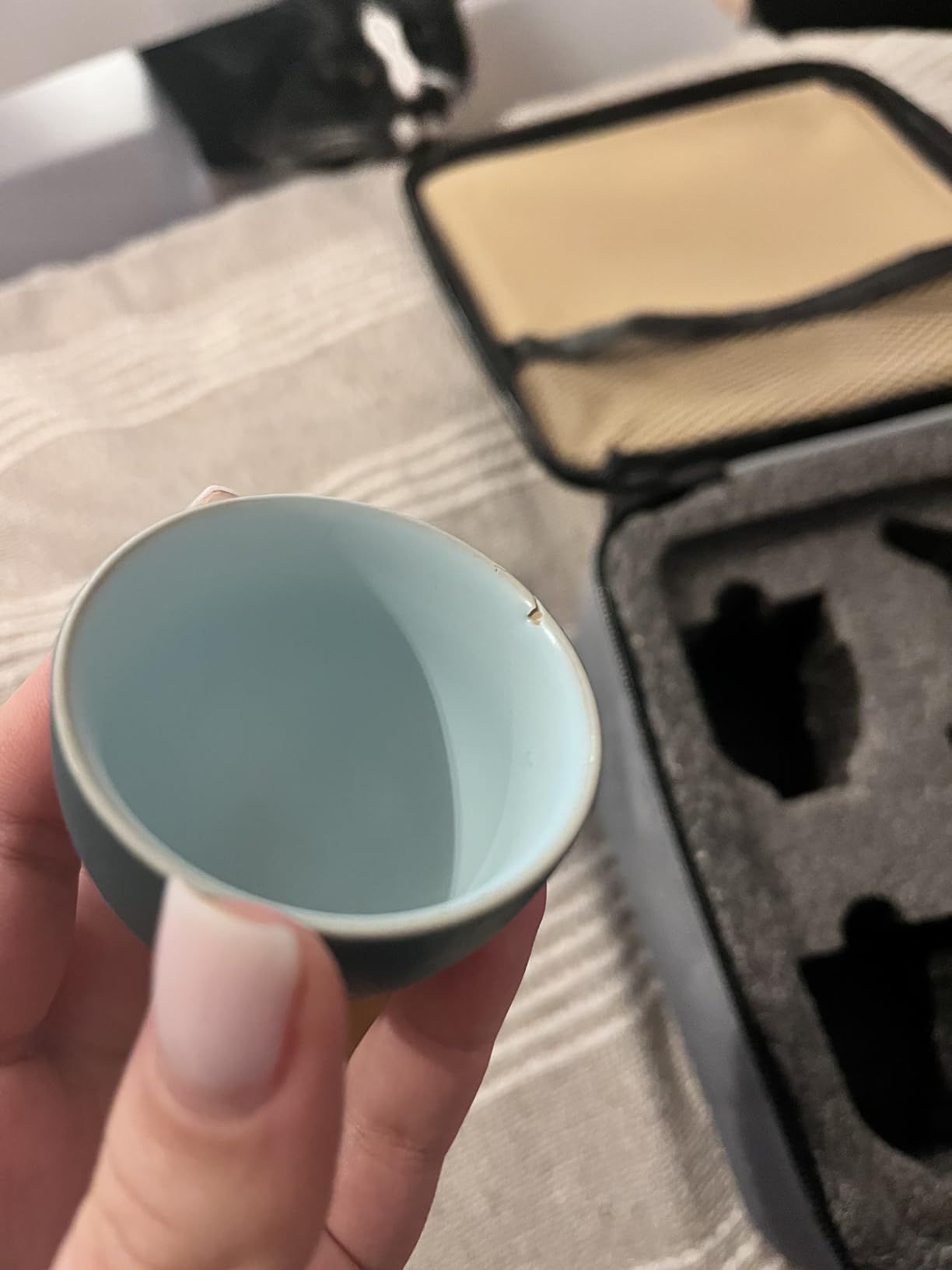 fanquare Service à Thé Vert Japonais pour Adultes, Ensembles de Thé Chinois en Céramique, Service à Thé Portable Kung Fu avec Plateau en Bambou