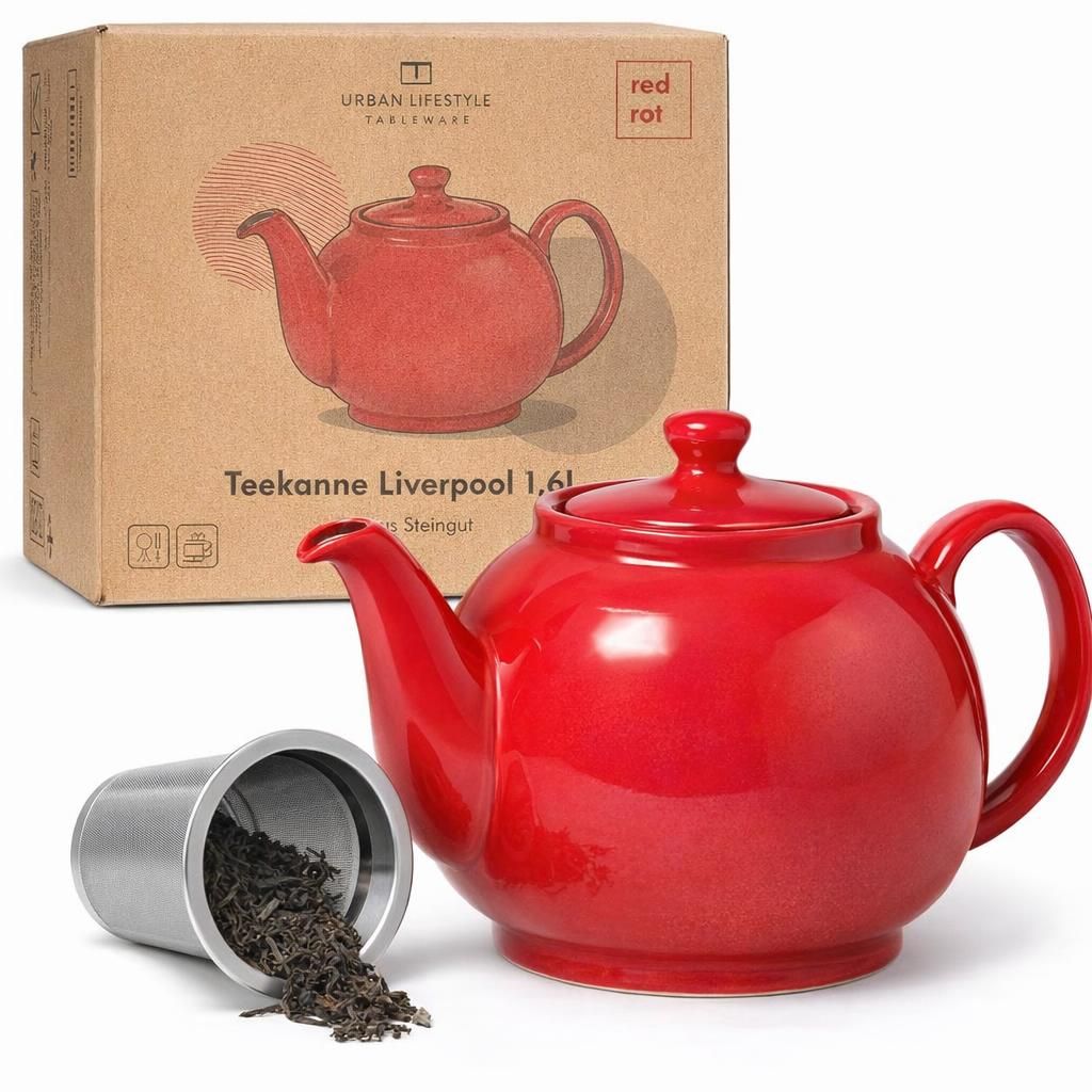 Urban Lifestyle Liverpool Théière en céramique avec infuseur en acier inoxydable Rouge 1,6 l