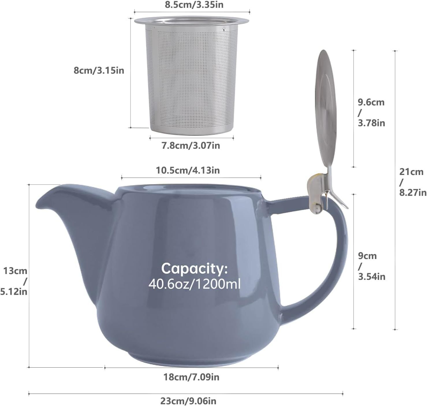 VIVILINEN Théière en Porcelaine avec Couvercles et Infuseur Amovible, Théière en Céramique de 1200 ml pour la Floraison du Thé