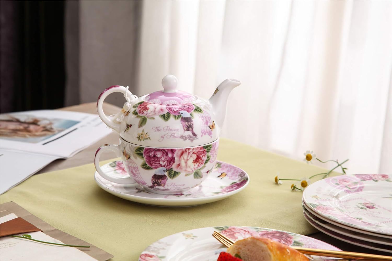 Théière pour Une Tasse de théière Vintage en Porcelaine Motif Floral Rose Lavande Boîte Cadeau (Papillon)