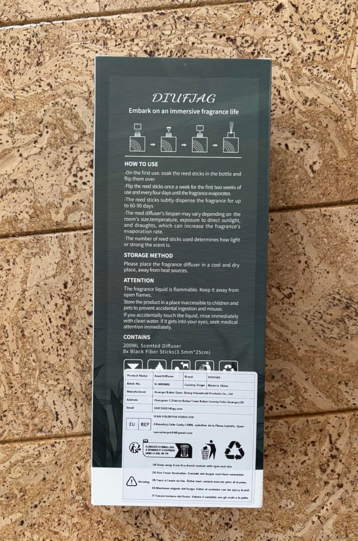 Diffuseur de parfum thé blanc 200 ml avec bâtonnets pour maison et bureau