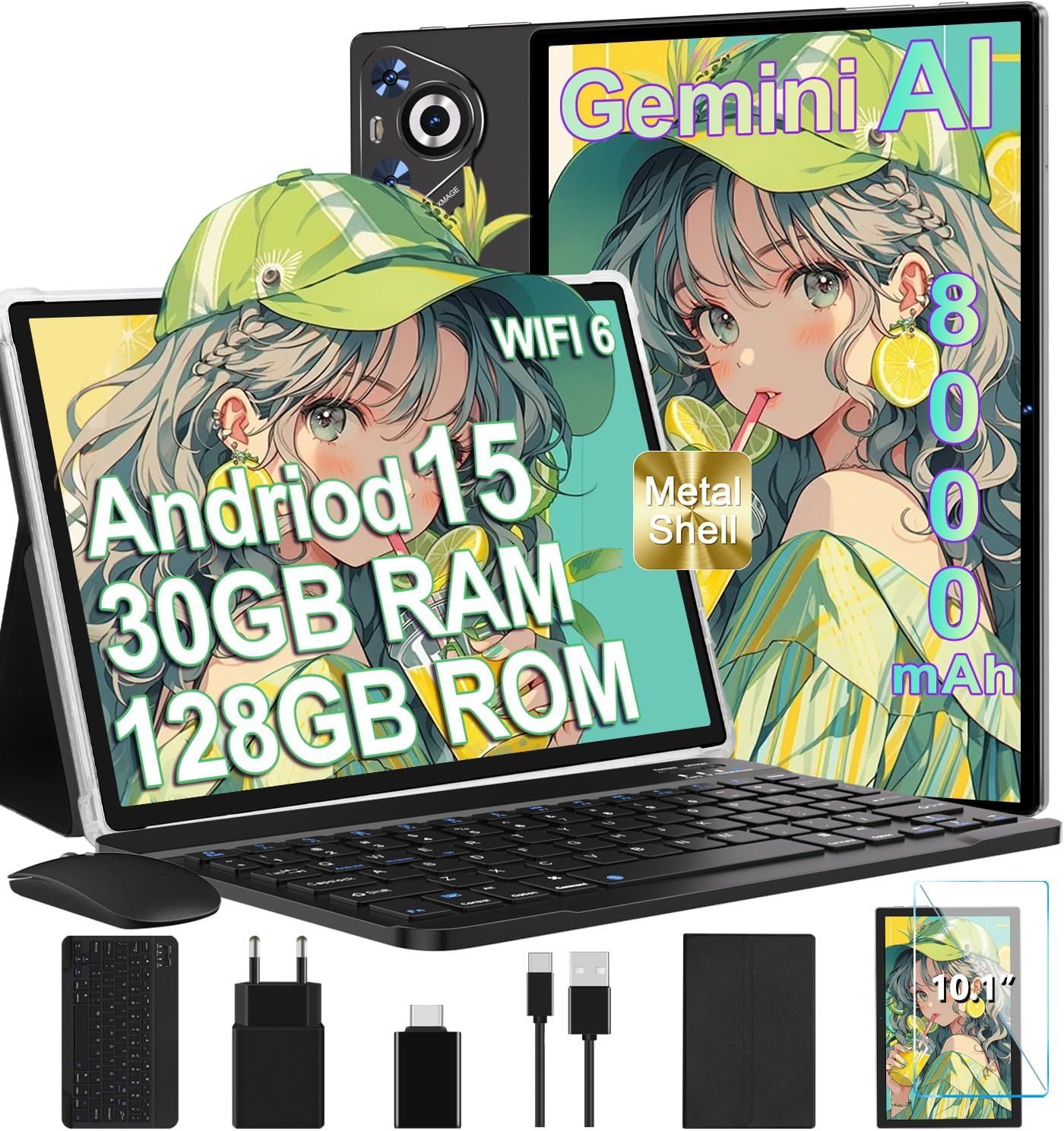 Tablette Android 10 pouces 2025 avec clavier et souris