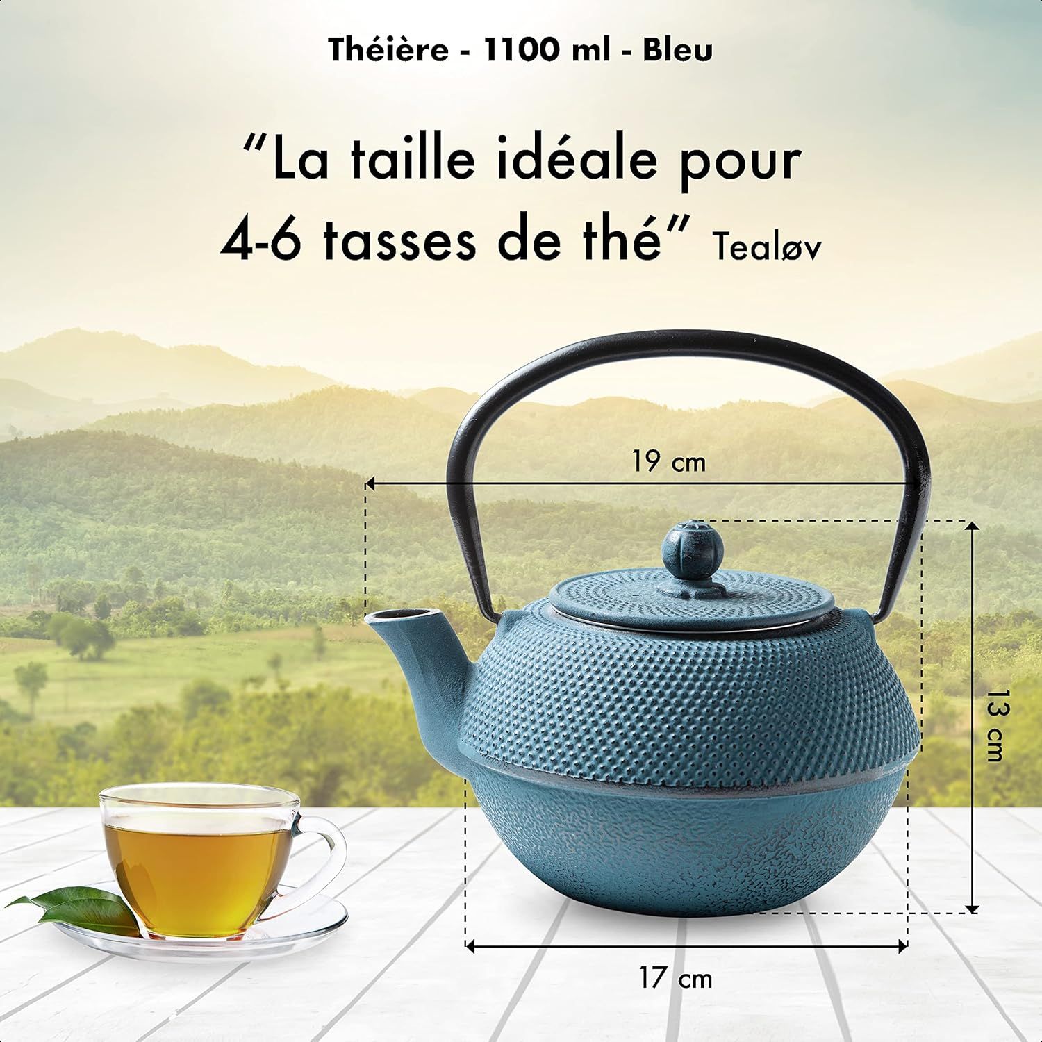 Arare THEIERE en Fonte 1,1 Litre | Théière en Fonte avec Infuseur | Entièrement émaillée de l'intérieur | Prépare Une Tasse de Thé Parfaite | Design Authentique Japonais à Picots | Arare Bleu
