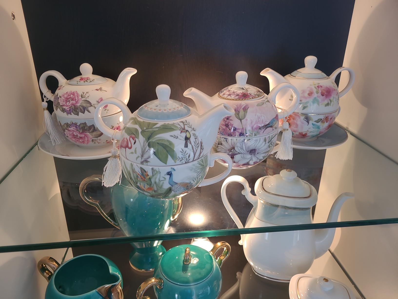 Ensemble de théière, tasse et soucoupe en porcelaine pour une personne à motif floral boîte cadeau