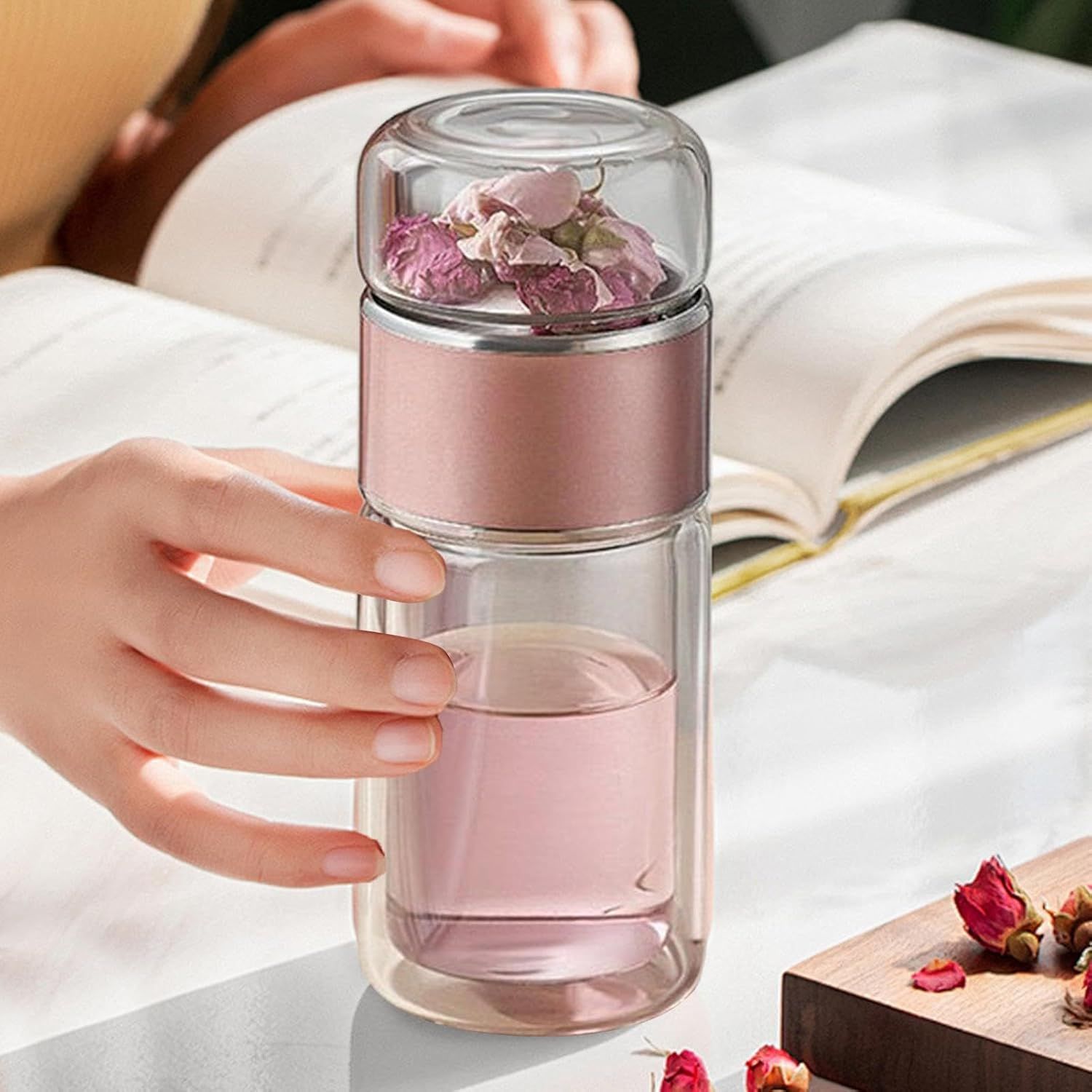 Infusifie Infuseur à thé en verre 280/350/420 ml Bouteille à thé isotherme double couche Séparation de l'eau et du thé Bouteille à thé Portable de voyage avec filtre en acier inoxydable