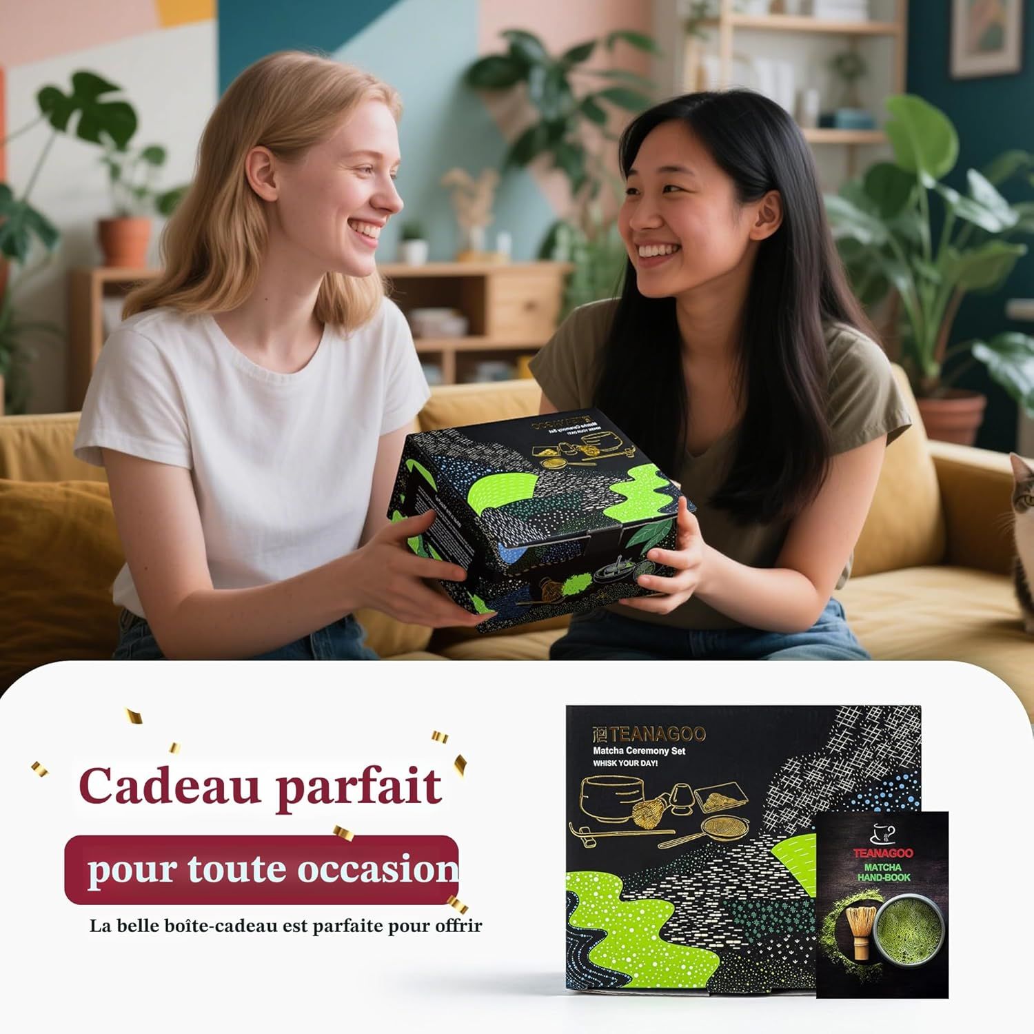 Service à thé japonais TEANAGOO (7 pièces), ensemble de fouet à matcha, bol à matcha avec bec verseur, fouet à matcha en bambou (Chasen), pelle (Chashaku), service à thé. N2, gris plus foncé…