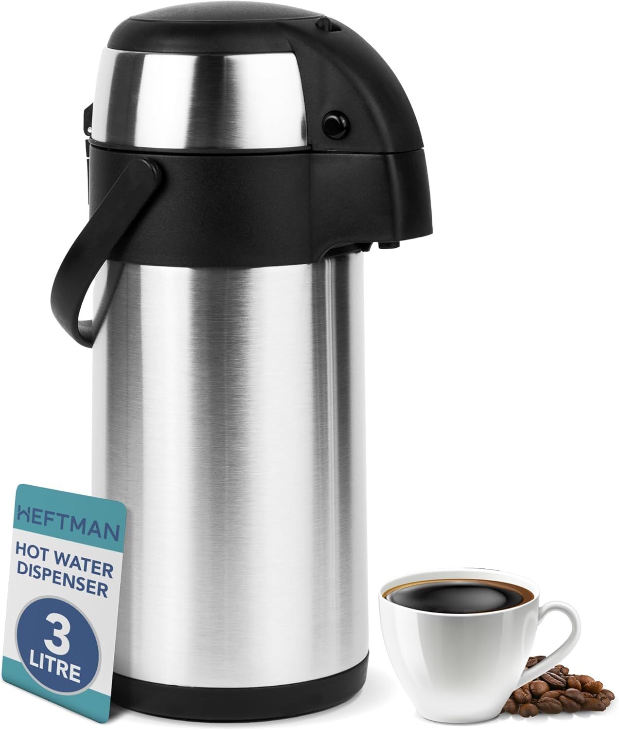 Carafe à café isotherme - Airpot en acier inoxydable de 3L avec action pompe, isolation à double paroi, carafe à café et thé étanche avec base rotative à 360°, poignée de transport, verrou de