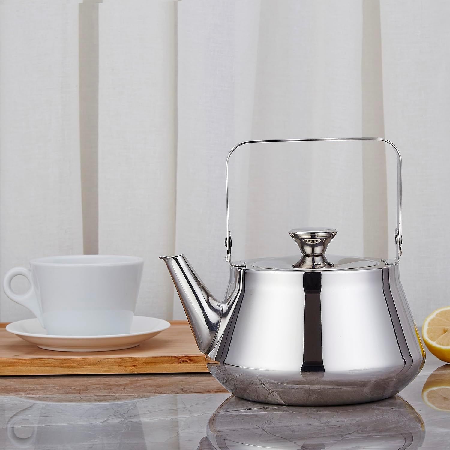 SANQIAHOME Théière en acier inoxydable de 1,5 l avec infuseur. Un style moderne et minimaliste