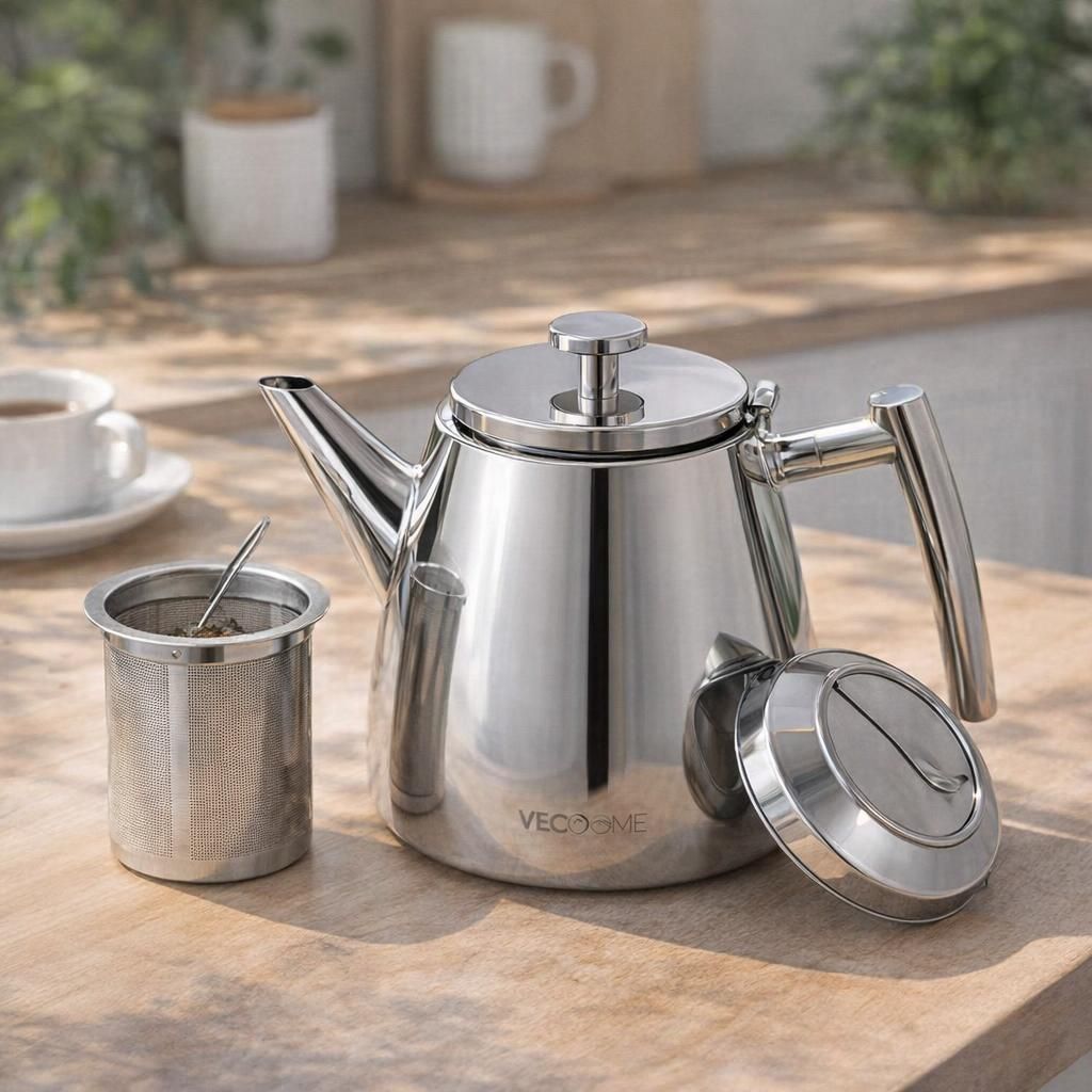 Theière inox avec infuseur 500 mL - Garde la chaleur grâce à sa double paroi