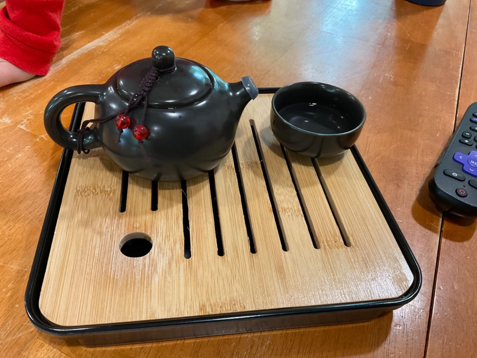 Théière chinoise avec plateau et infuseur - Théière portable en porcelaine - Sac tout-en-un - Pour extérieur, pique-nique, affaires, hôtel (noir)