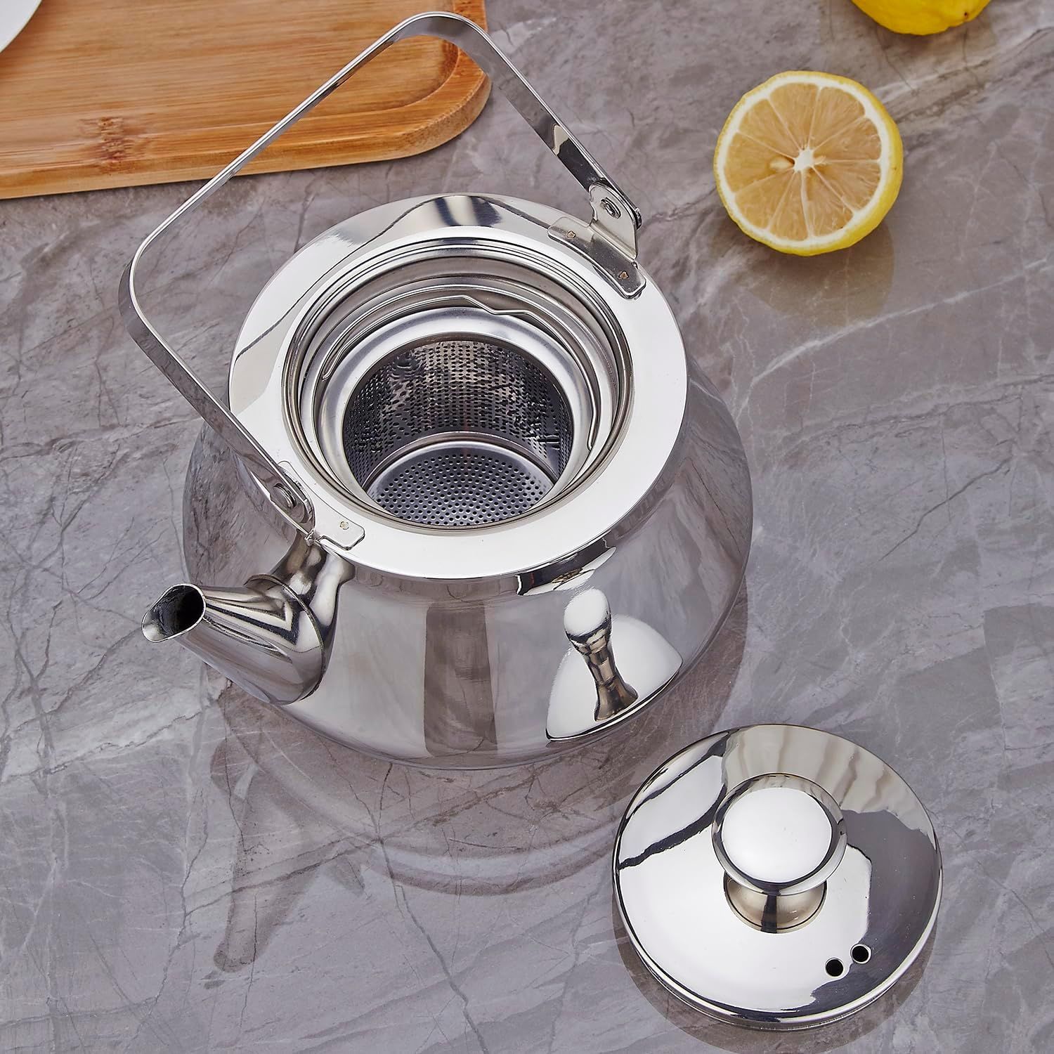 SANQIAHOME Théière en acier inoxydable de 1,5 l avec infuseur. Un style moderne et minimaliste