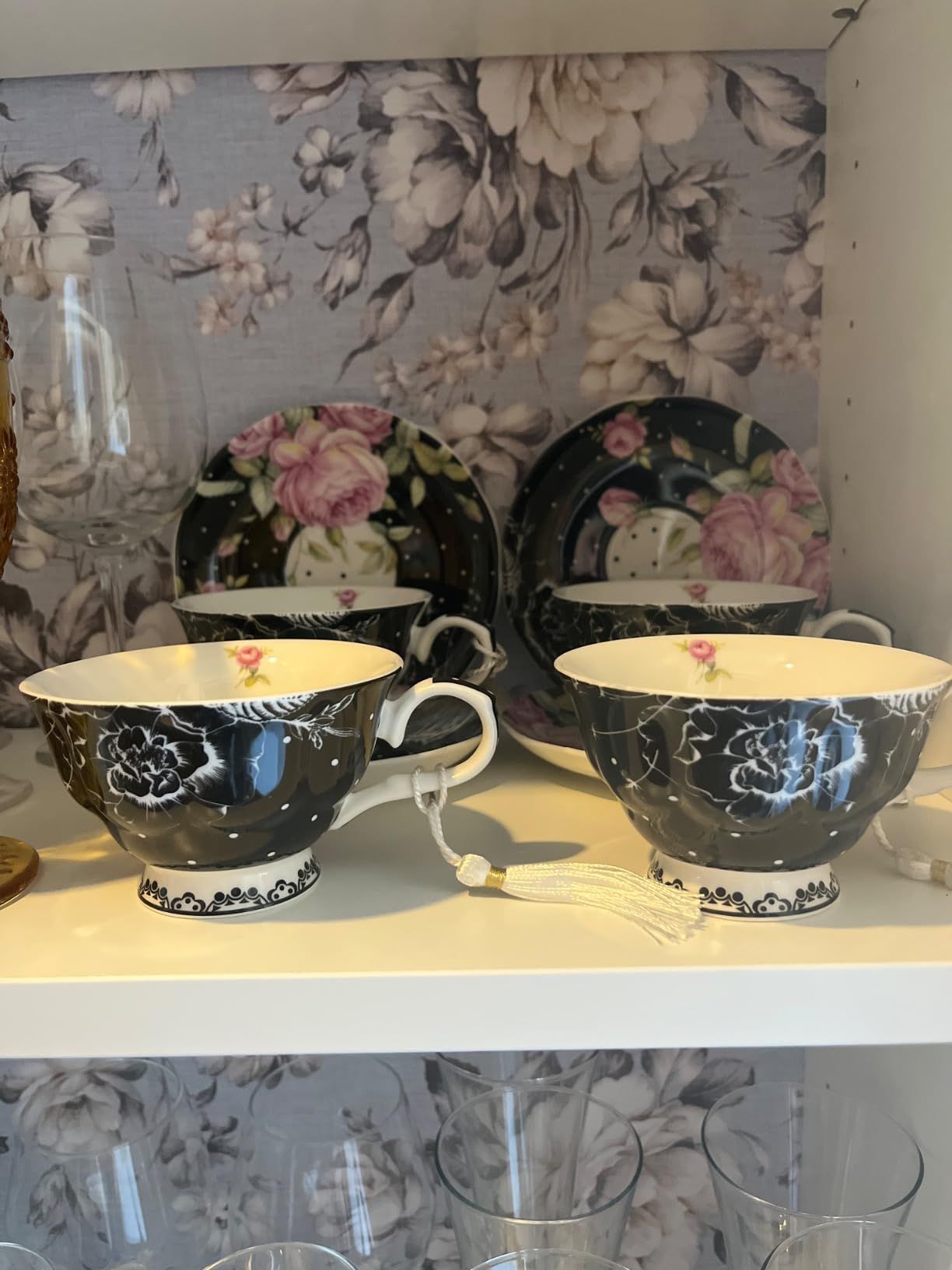 London Boutique Lot de 2 Tasses à thé et soucoupes en Porcelaine Anglaise Vintage Motif Floral Turquoise 200 m