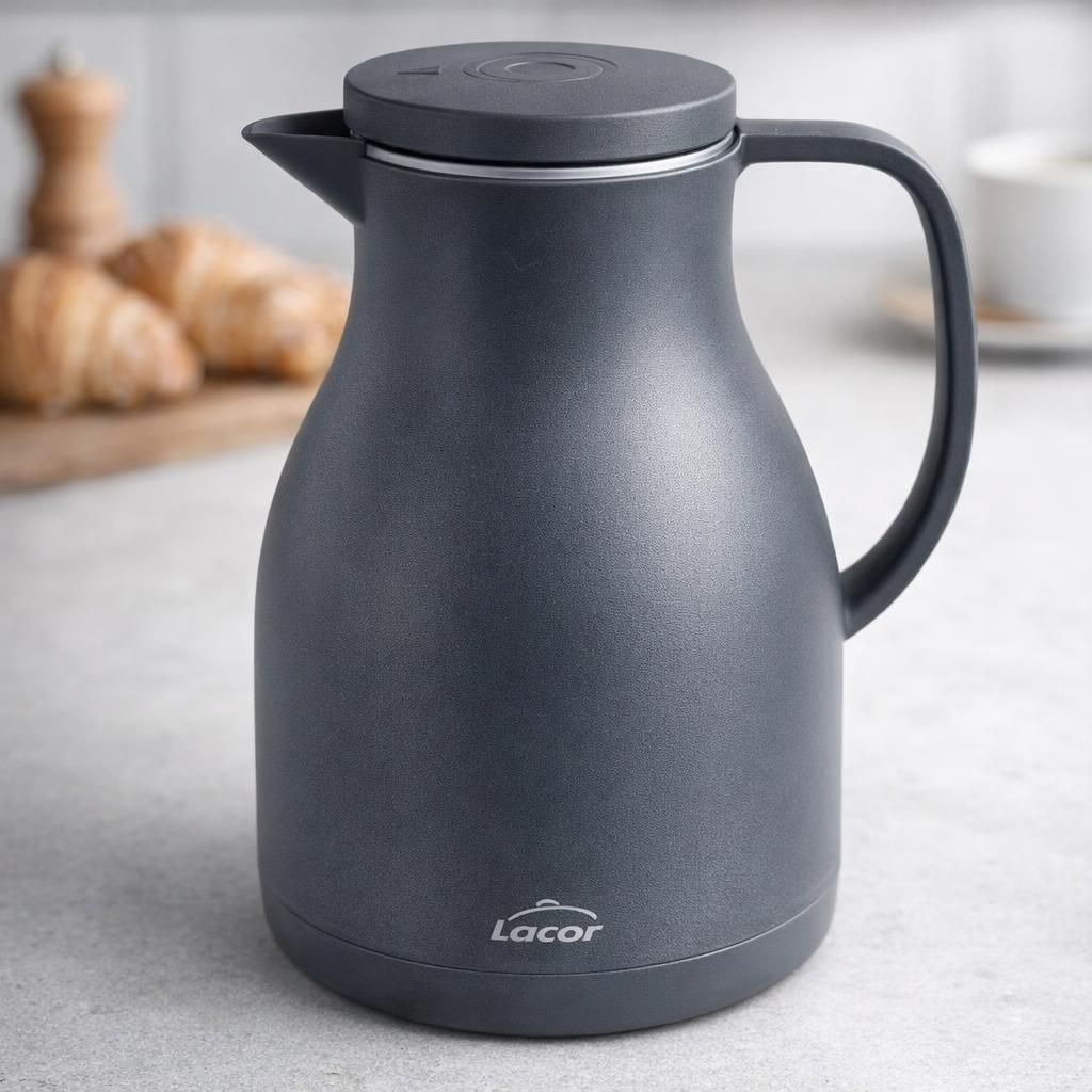 Lacor 62563 62563 Bouteille isotherme sans BPA avec double paroi et couche de verre à l'intérieur, Gris mat, 1'00 L, Polypropylène