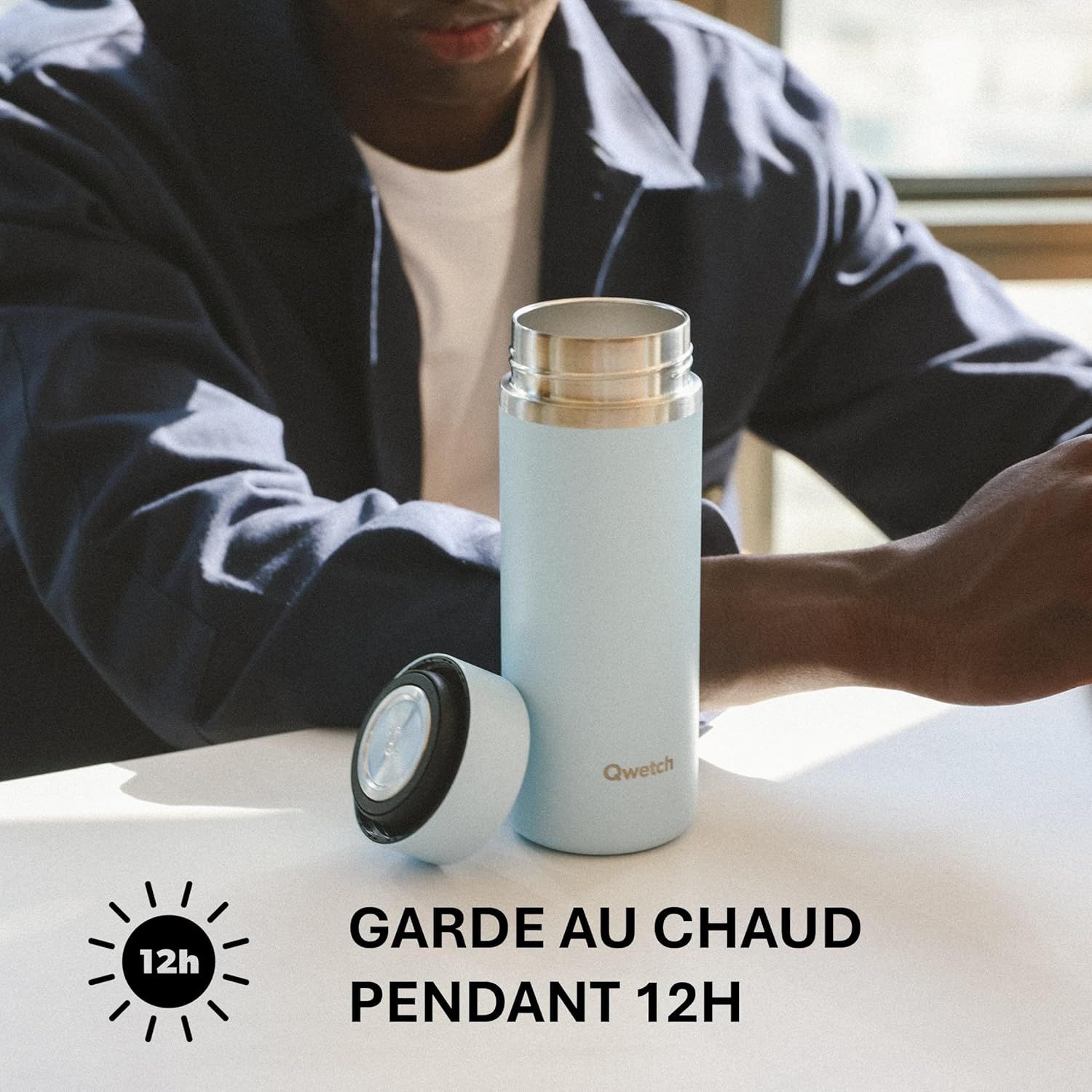 Qwetch - Théière Isotherme Nomade 400ml - Infuseur avec 2 Filtres - 12h Chaud / 24h Froid - Étanche, Réutilisable & Durable - Pour Thé, Café, Tisane, Fruits (Flowers Rose)