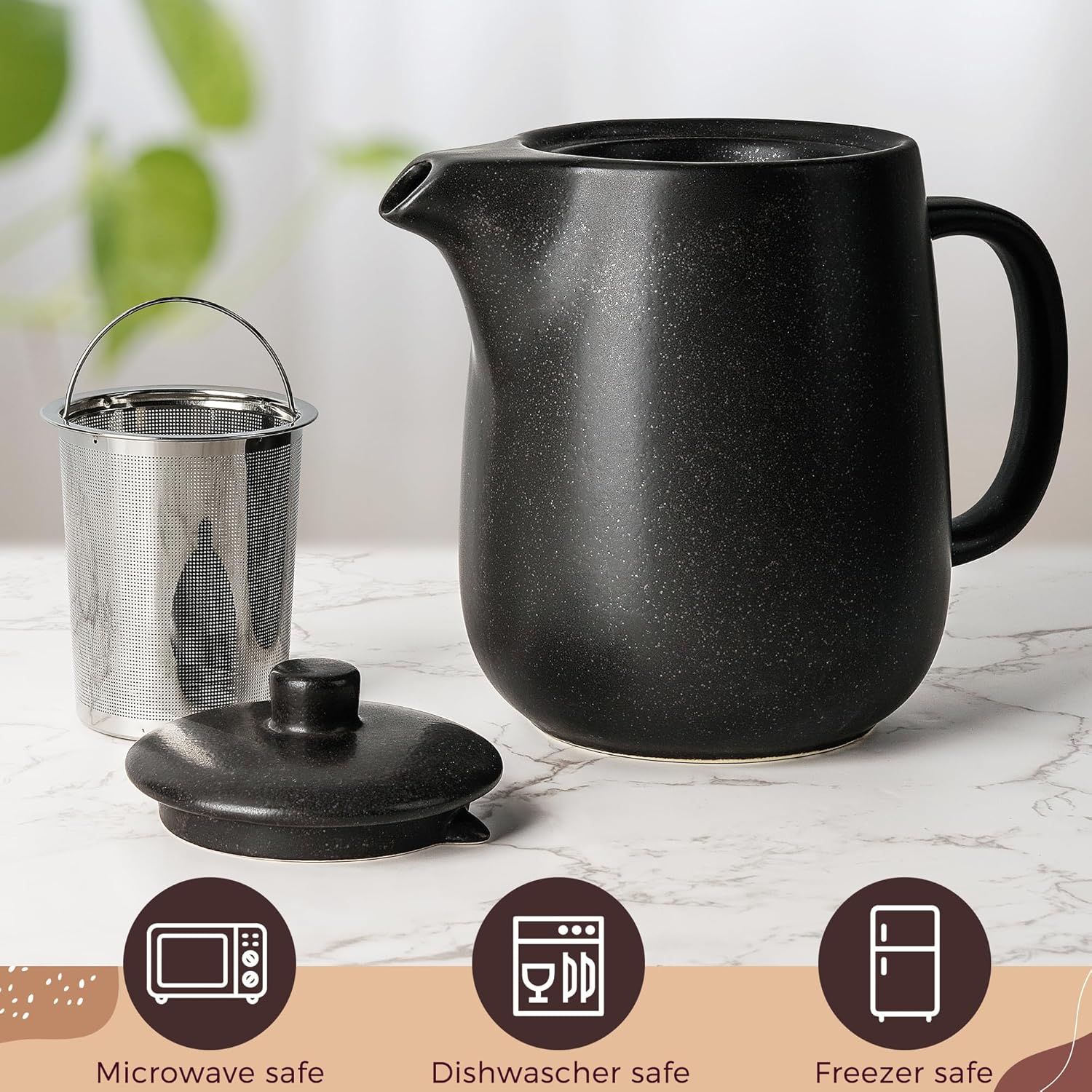 Théière en Céramique Avec Infuseur - Grande Théière de 1,2 L Avec Passoire Pour Thé en Vrac