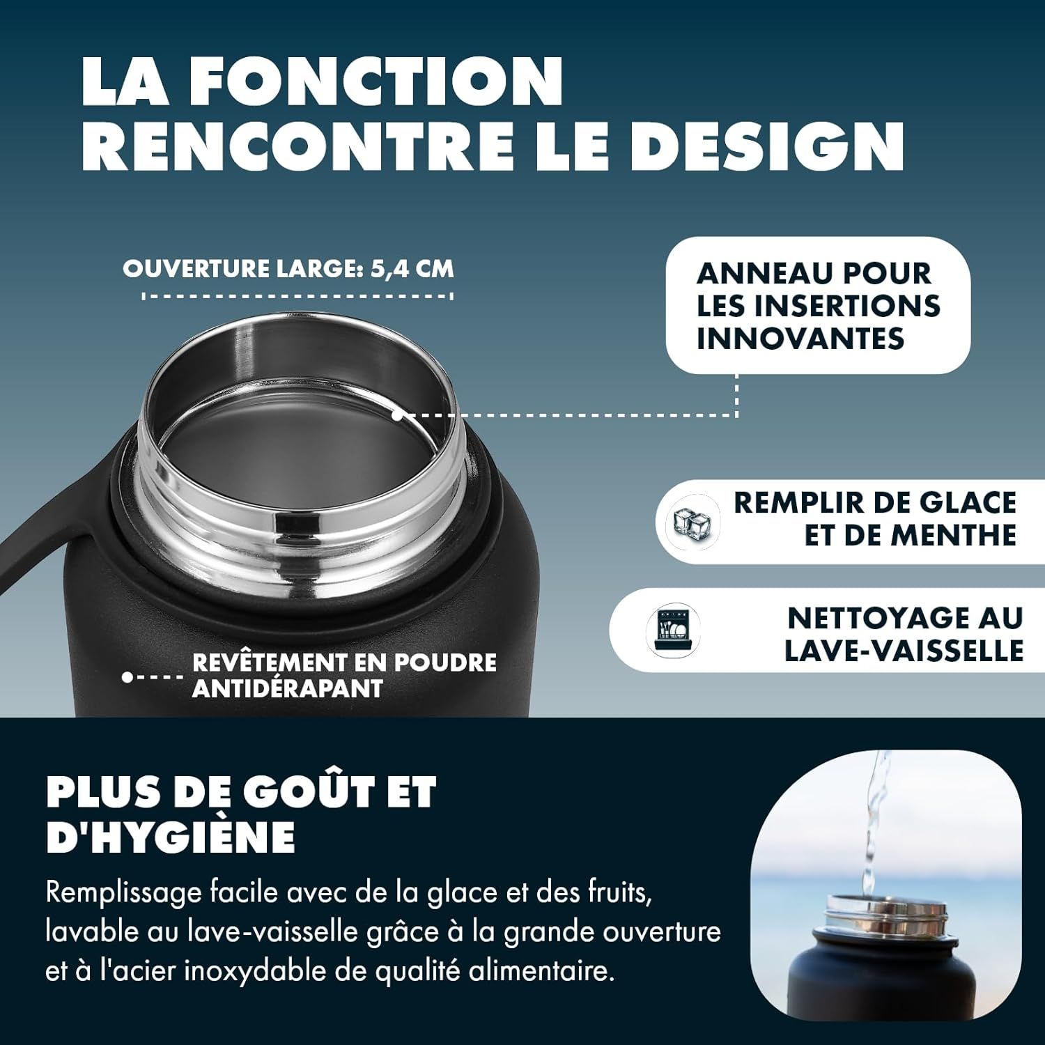 Thermos Thé et Café Isotherme avec Infuseur à Thé et Fruits – Gourde Infuseur Thé 1L en Acier Inoxydable – Bouteille Thermos pour Bureau, Yoga, Voyage – Théière avec Infuseur