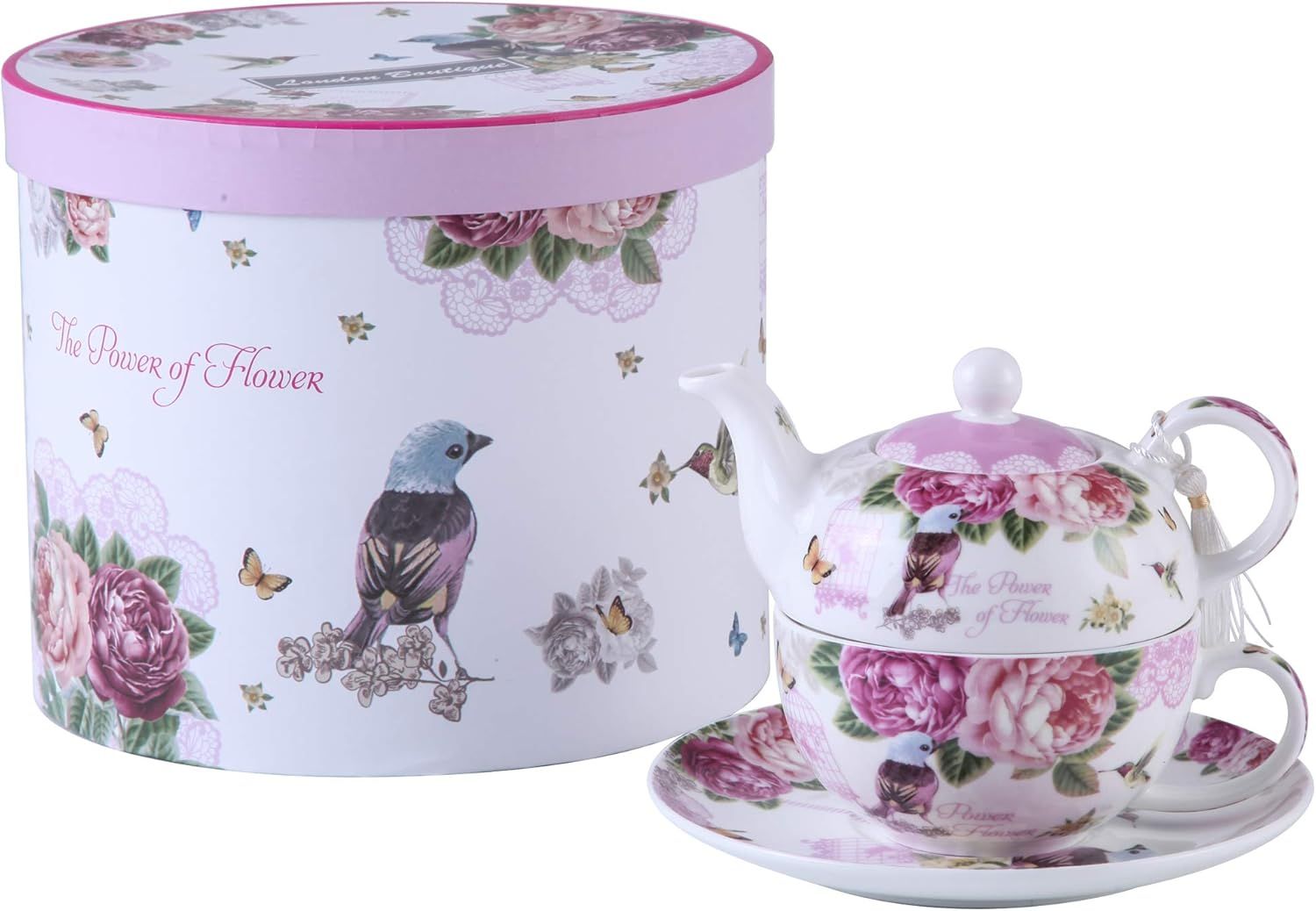 Théière pour Une Tasse de théière Vintage en Porcelaine Motif Floral Rose Lavande Boîte Cadeau (Papillon)