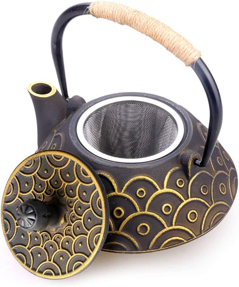 HwaGui Théière en Fonte emaillee Japonaise et Filtre en Acier Inoxydable, écailles de Poisson Classiques 800 ML / 25 oz