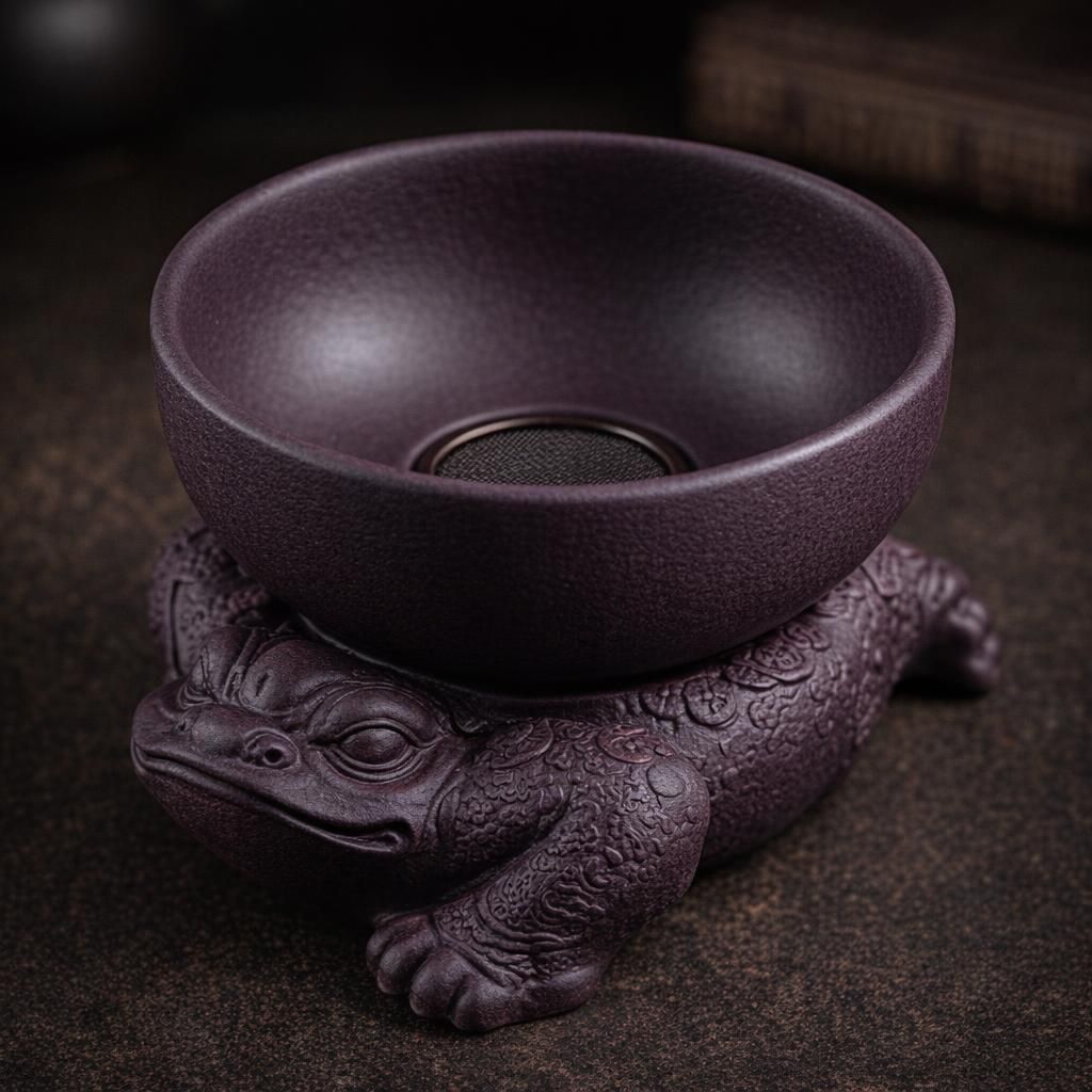 Zisha Kung fu Théière en céramique violette faite à la main Motif crapaud chinois Violet