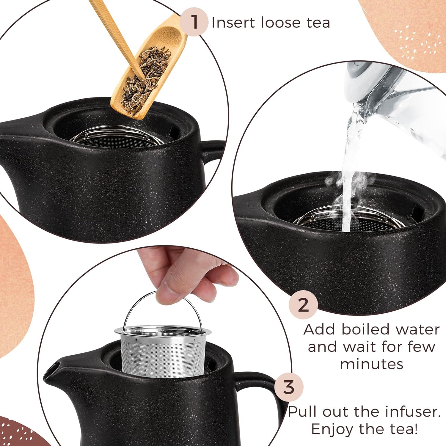 Théière en Céramique Avec Infuseur - Grande Théière de 1,2 L Avec Passoire Pour Thé en Vrac