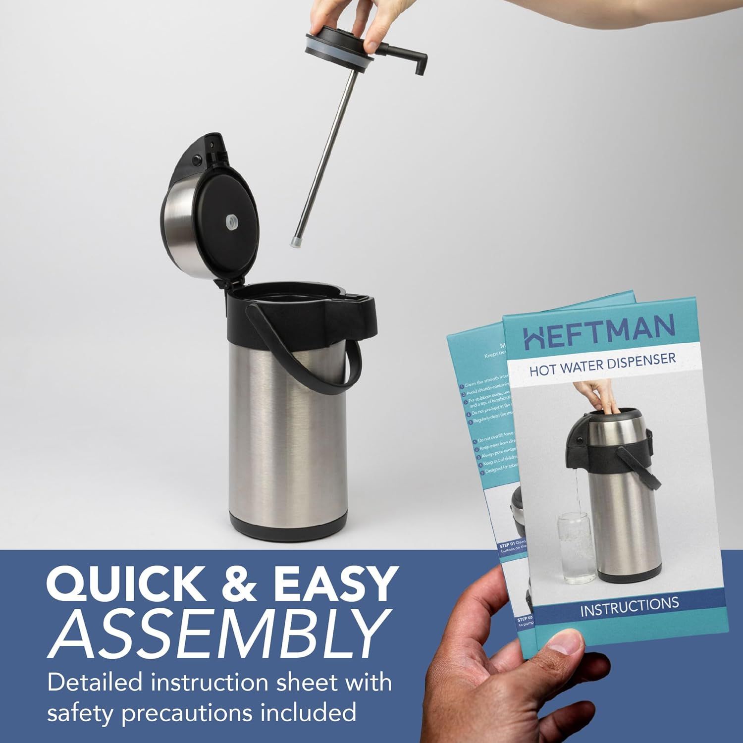 Carafe à café isotherme - Airpot en acier inoxydable de 3L avec action pompe, isolation à double paroi, carafe à café et thé étanche avec base rotative à 360°, poignée de transport, verrou de