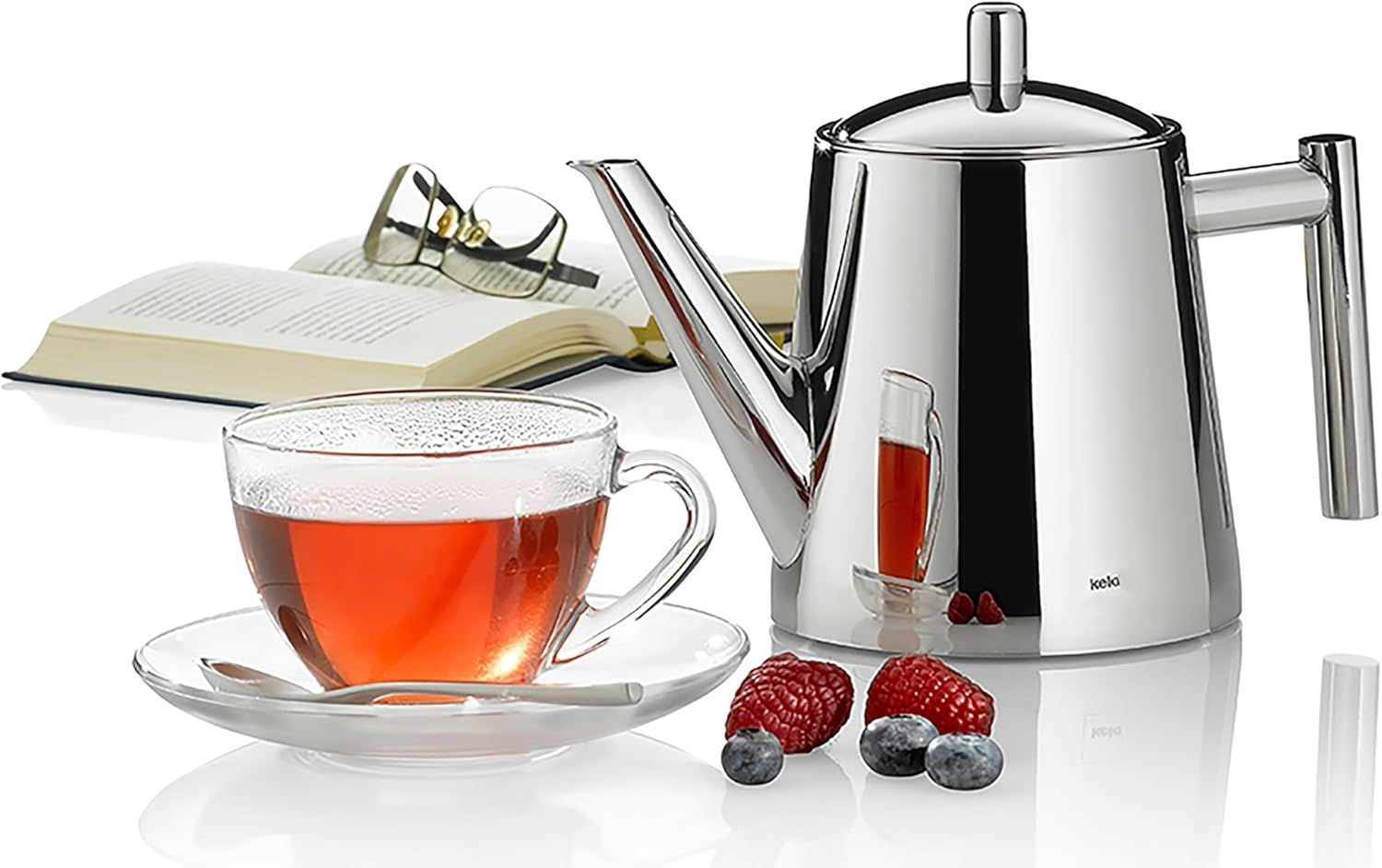 kela Théière avec tamis, théière en acier inoxydable 0,9 l ANCONA, théière pour thé en vrac et sachets de thé, bouilloire à thé