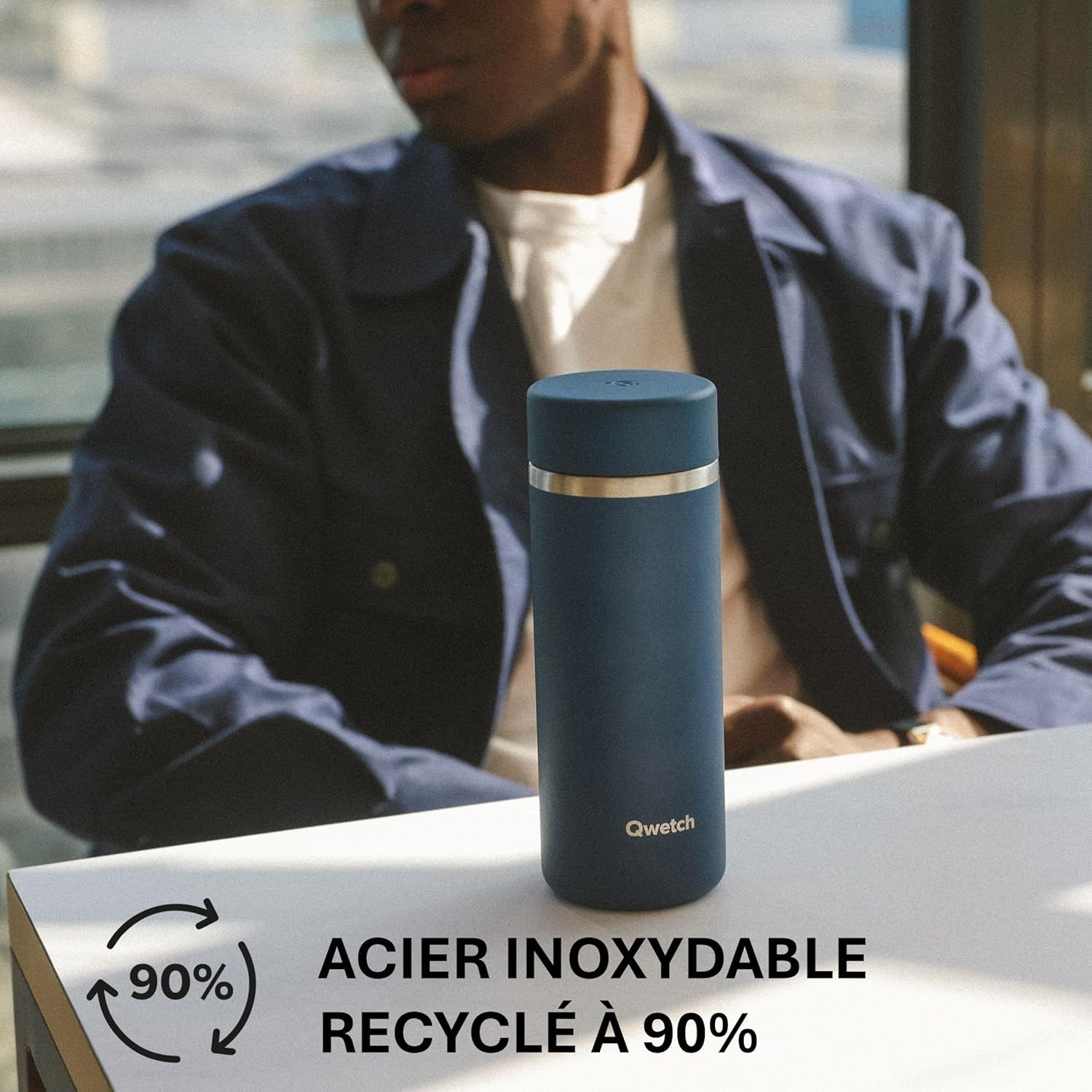 Qwetch - Théière Isotherme Nomade 400ml - Infuseur avec 2 Filtres - 12h Chaud / 24h Froid - Étanche, Réutilisable & Durable - Pour Thé, Café, Tisane, Fruits (Flowers Rose)