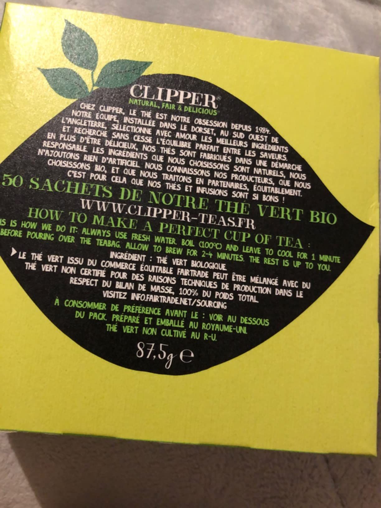 Thé vert bio citron Clipper - 50 sachets