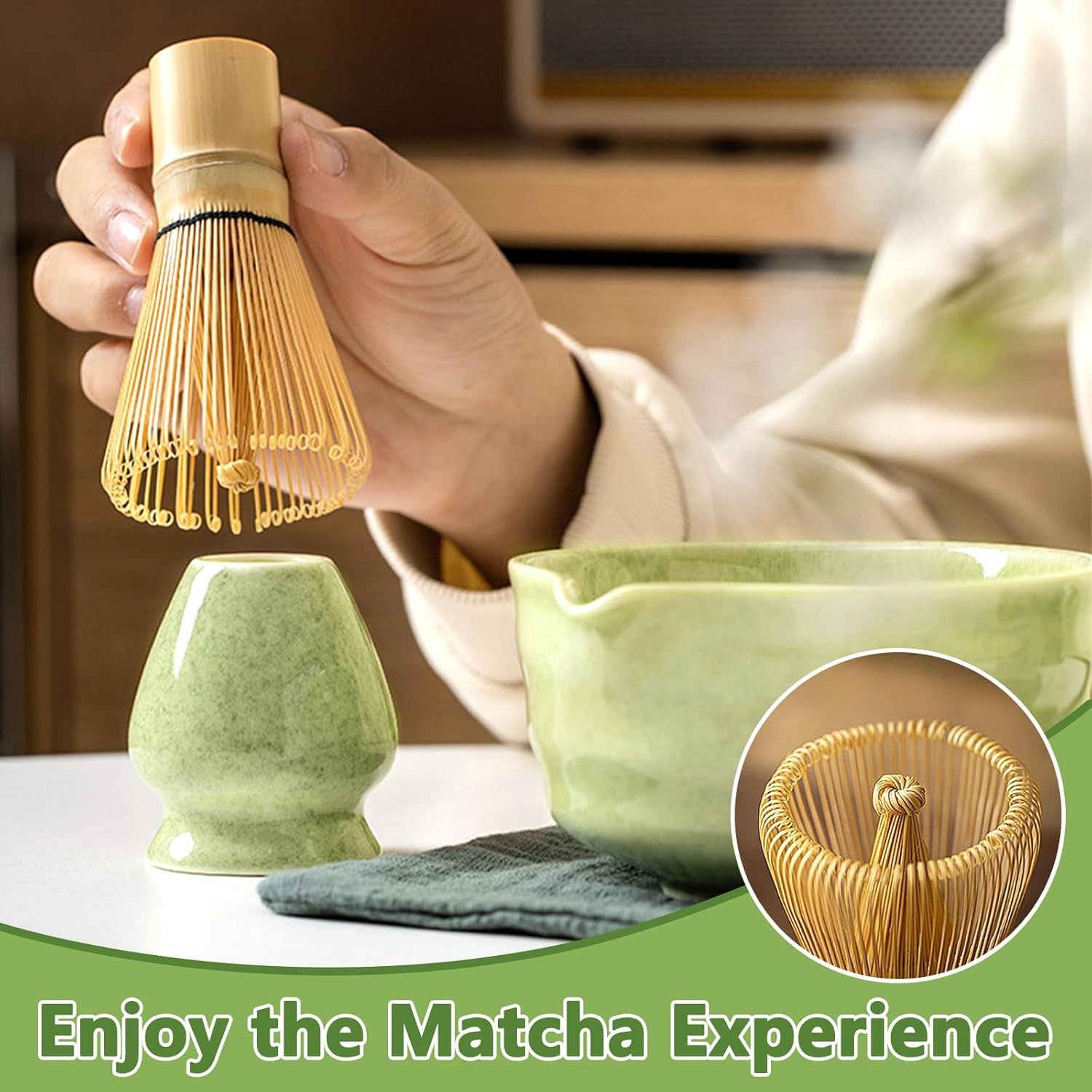 Matcha Kit, 8 Pièces Kit Matcha, Service à Thé Japonais,Bol à Matcha Avec Bec,Fouet Matcha, Support De Fouet à Matcha,Filtre,Cuillere Matcha, Stand, Serviette De Thé,Pour Adapté Aux Débutants
