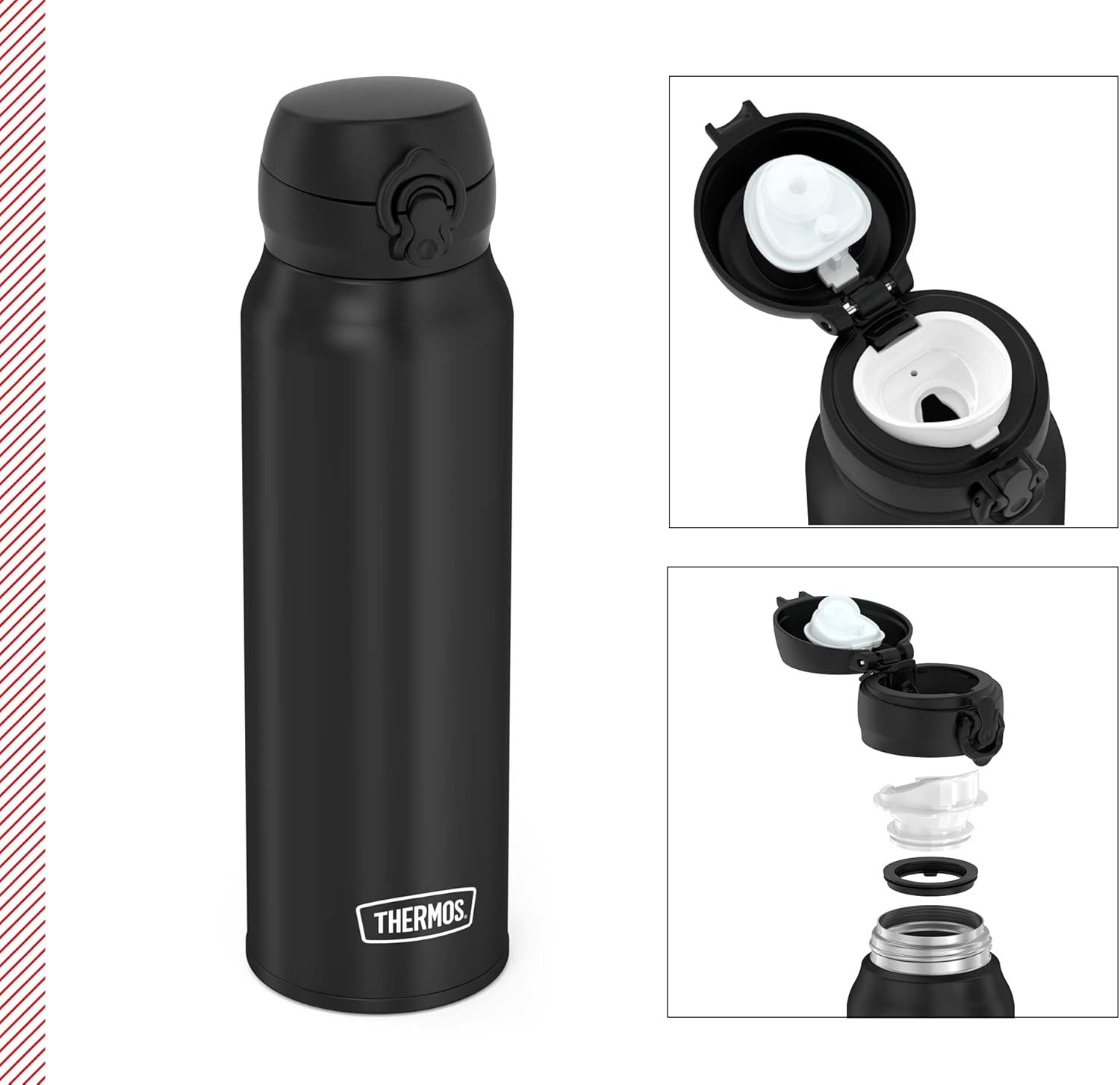 Thermos Bouteille Isotherme ultralégère, Acier Inoxydable, Noir Mat, 0,75 Liter