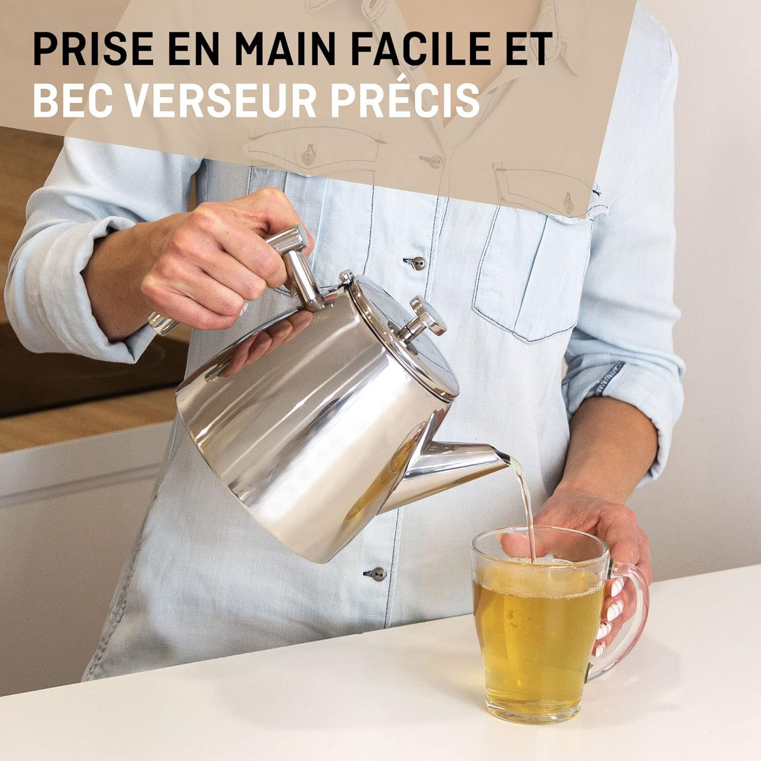 Theière inox avec infuseur 500 mL - Garde la chaleur grâce à sa double paroi