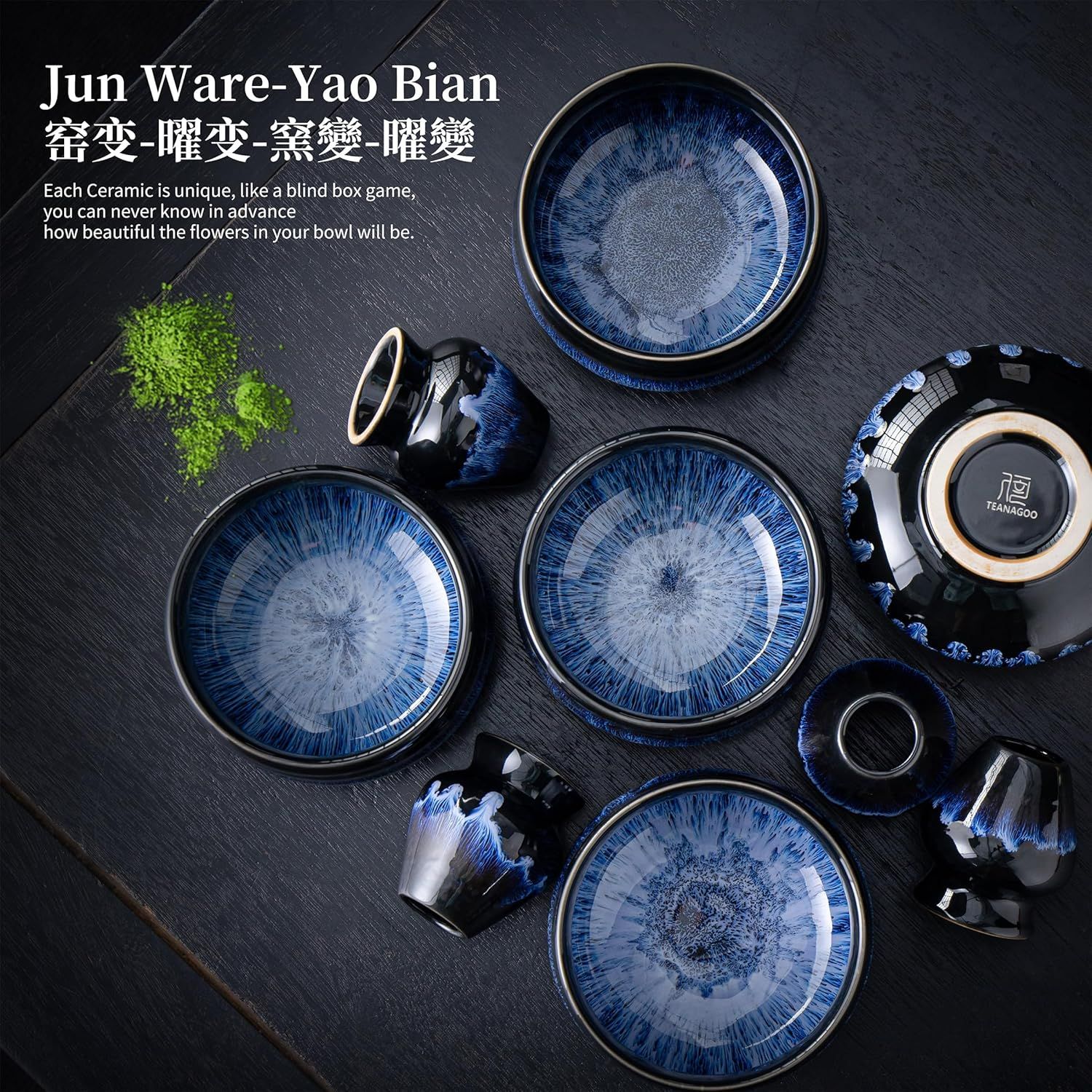 TEANAGOO Service à thé matcha, service à thé japonais, bol à matcha, fouet en bambou matcha, cuillère, tamis, support de fouet à matcha, support de fouet à matcha N15, matcha