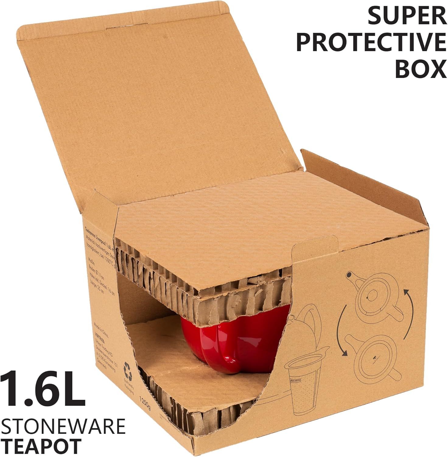 Urban Lifestyle Liverpool Théière en céramique avec infuseur en acier inoxydable Rouge 1,6 l