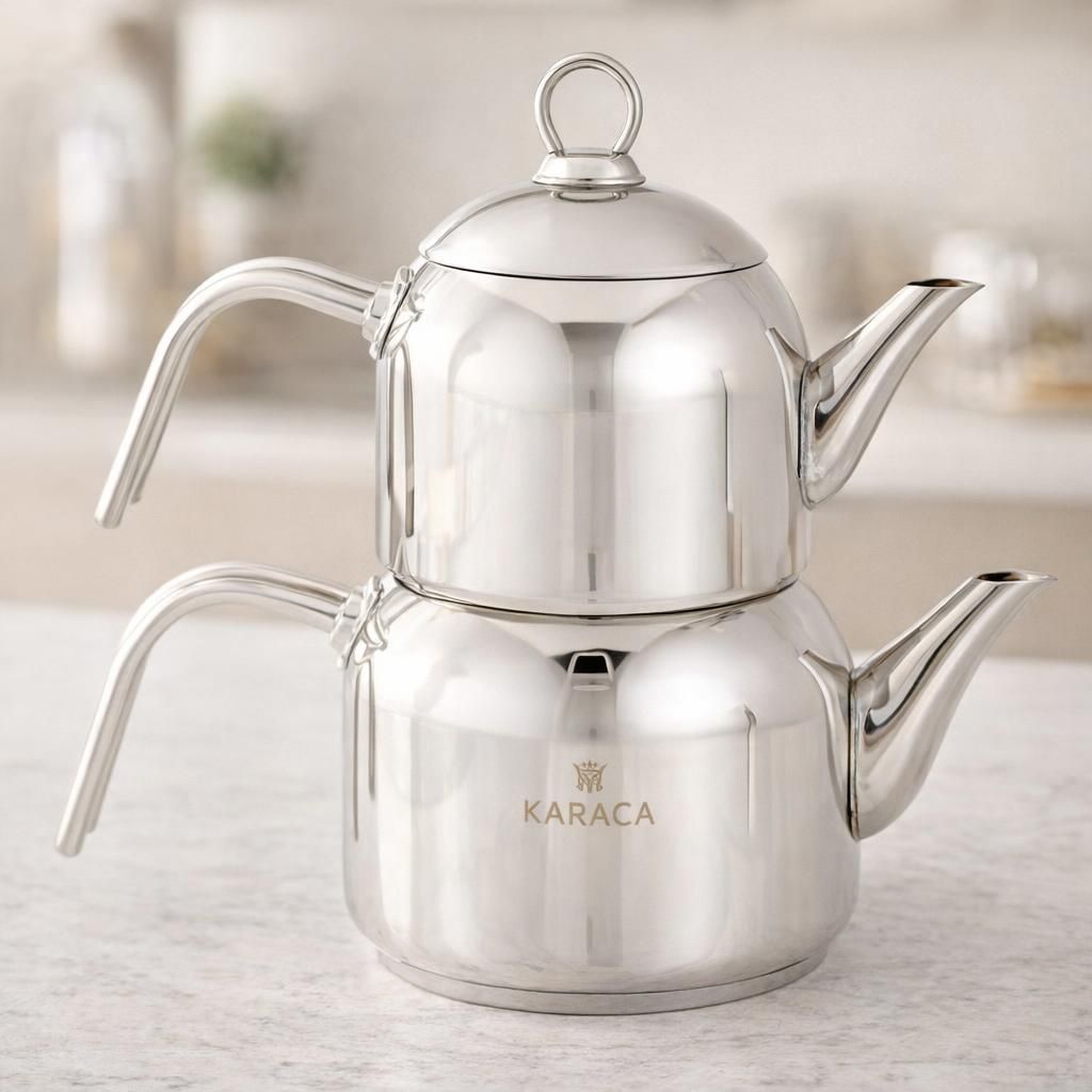 Karaca Manes Mini ensemble de théières en métal - Convient pour théière turque, caydanlik, Demlik, théière turque, thé