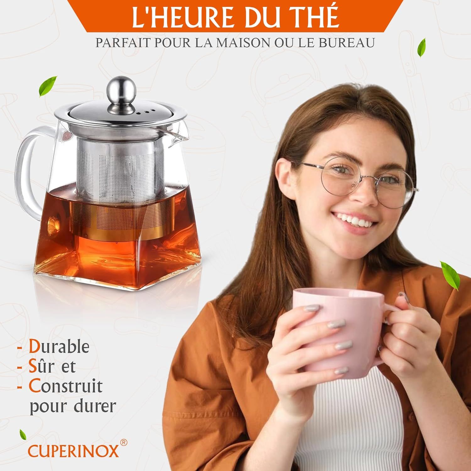 Théière en verre borosilicate avec infuseur pour thé et infusions, résistante à la chaleur et compatible micro-ondes- Infusion Prestige Collection (350 ml)
