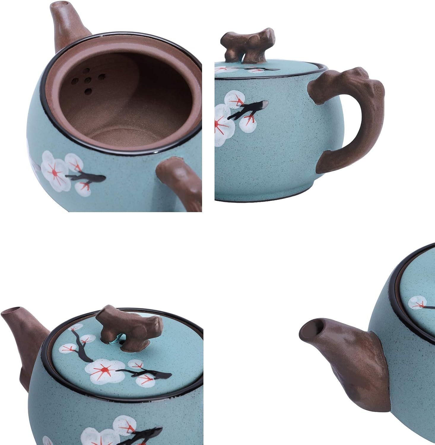 fanquare Portable Kungfu Service à Thé Japonais,Service à thé Zisha Kung Fu aux Fleurs de Cerisier pour Adultes, Une Théière, 4 Tasses à Thé,1 Boîte à Thé et Sac de Voyage
