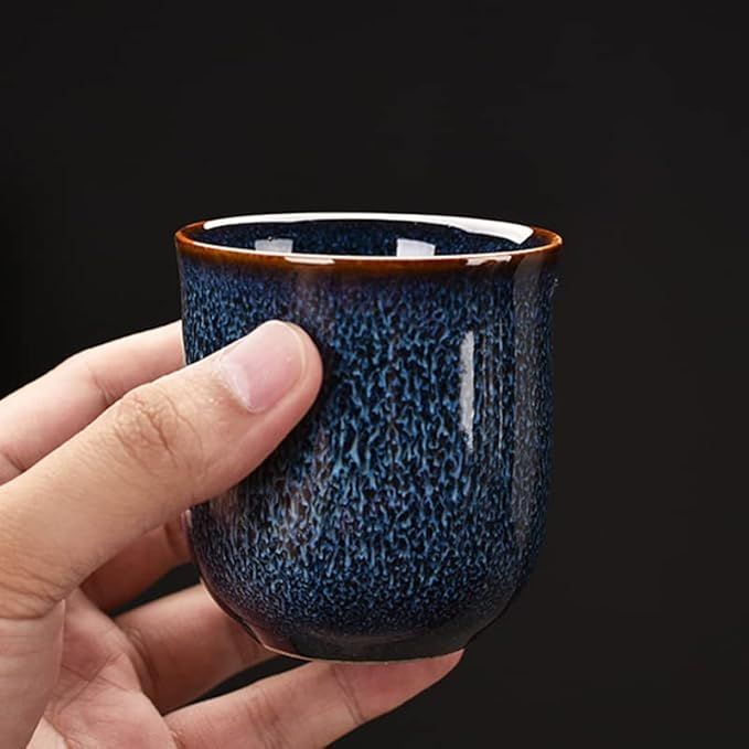 Service à thé chinois en céramique, théière de 600 ml et 6 tasses de 120 ml, service à thé kungfu changeant de four, théière asiatique pour les amateurs de thé, bleu