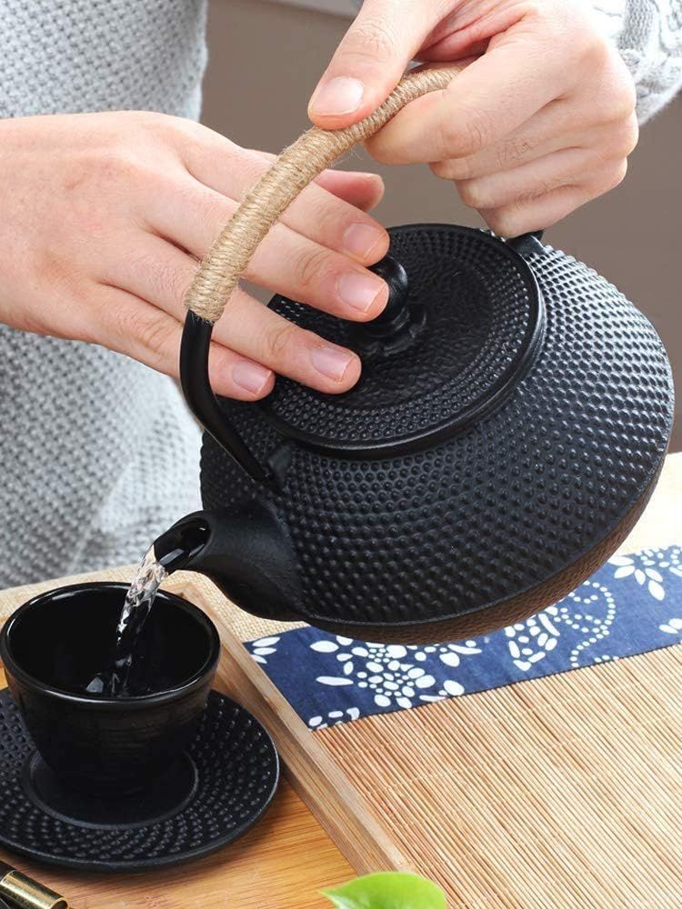 Théière en Fonte avec Infuser, 600ml Théière Induction pour Thé Noir, Bouilloire à Thé pour Les Amateurs de Thé, Noir