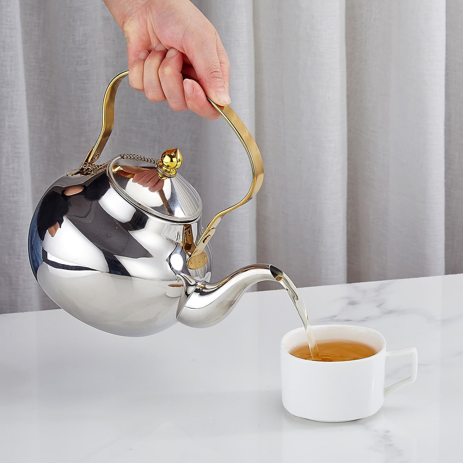 SANQIAHOME Théière de 2 litres en acier inoxydable avec passoire - Un style moderne et minimaliste