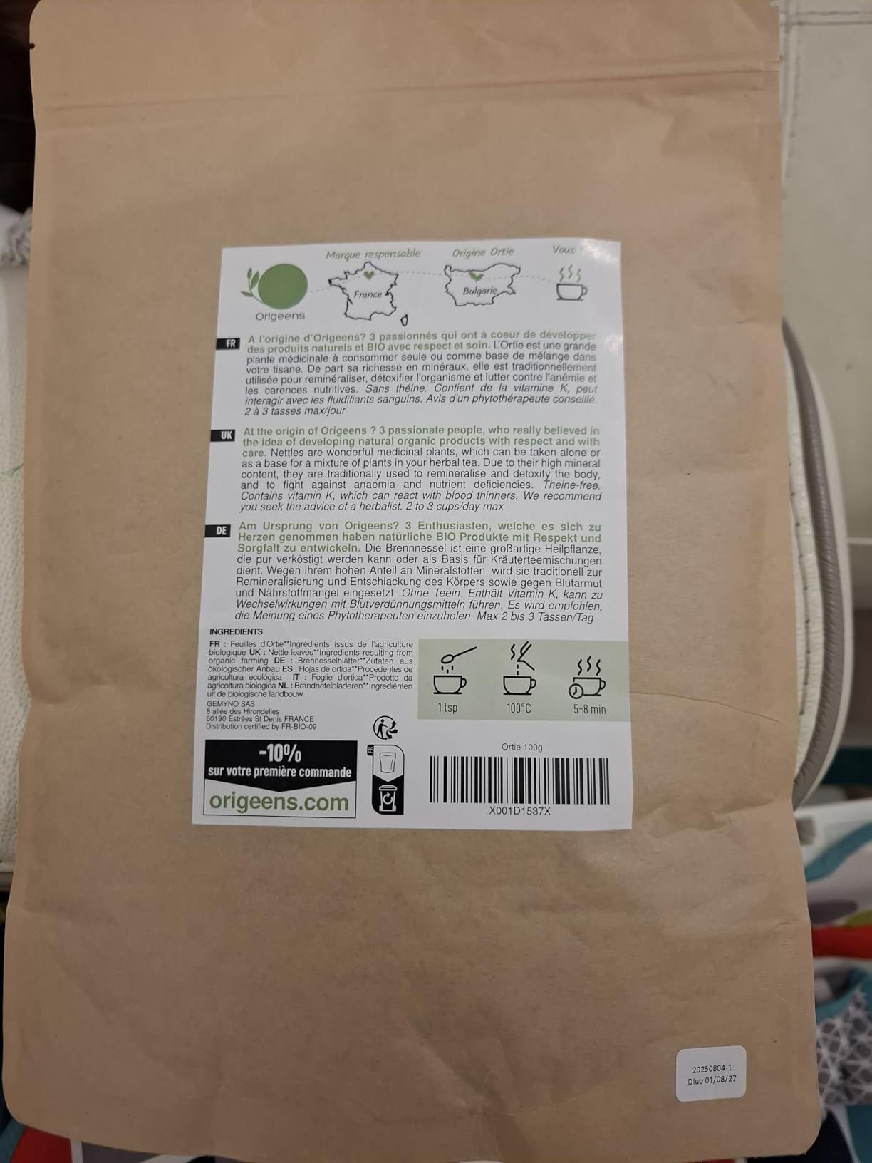 Tisane ortie bio 100 g infusion détox et reminéralisante