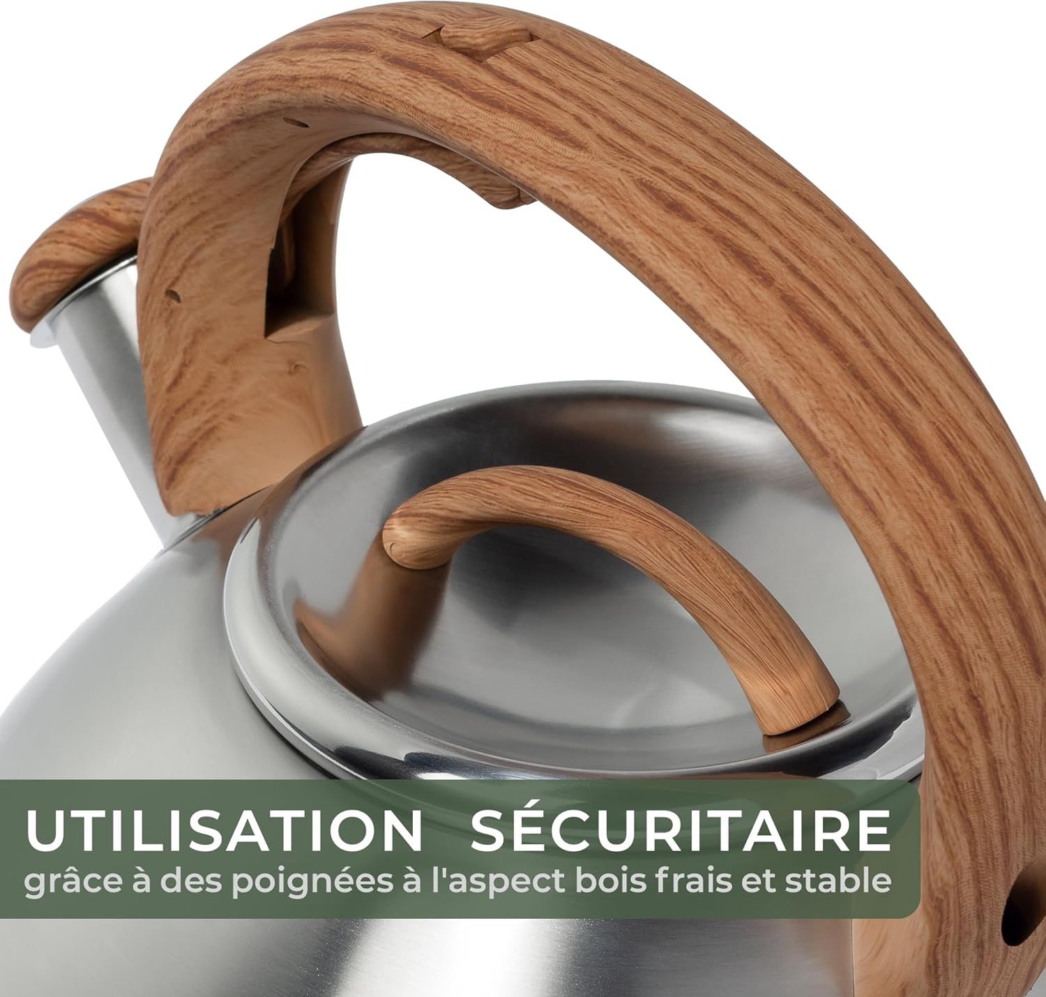 WALDWERK (2,3 L) Bouilloire INOX Vintage pour Induction et Gaz - Poignée Aspect Bois - Sifflante - Retro