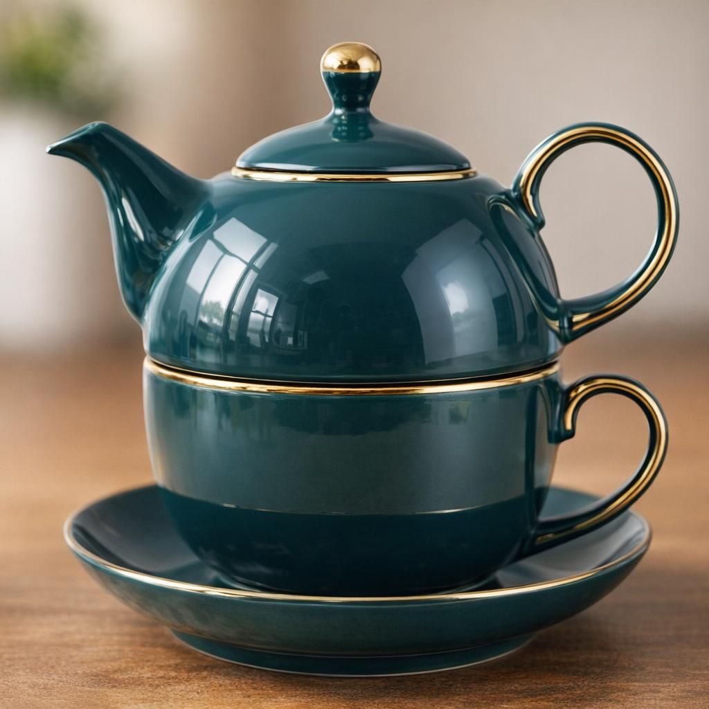 YBK Tech Service à thé en Céramique pour une Personne, théière de 12oz et Tasse de 8.2oz avec Soucoupe (Vert Paon)